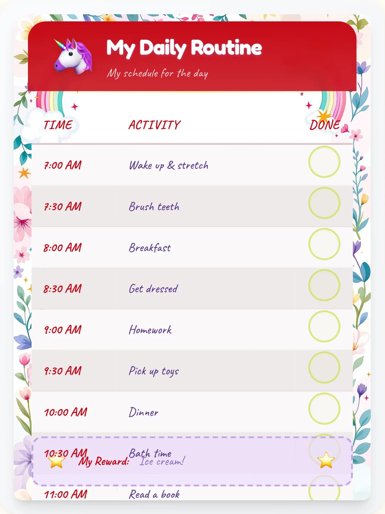 Glossy Unicorn Routine Board