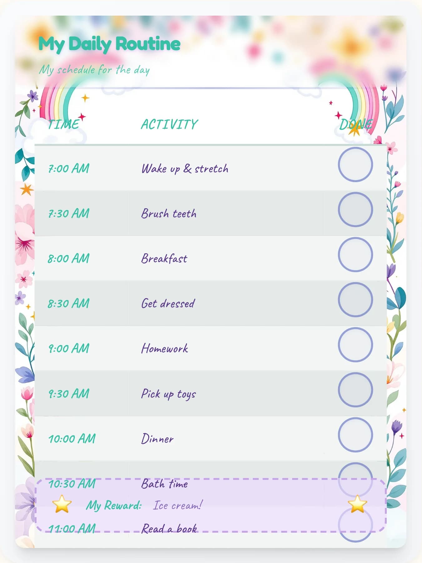 Funky Unicorn Schedule Chart
