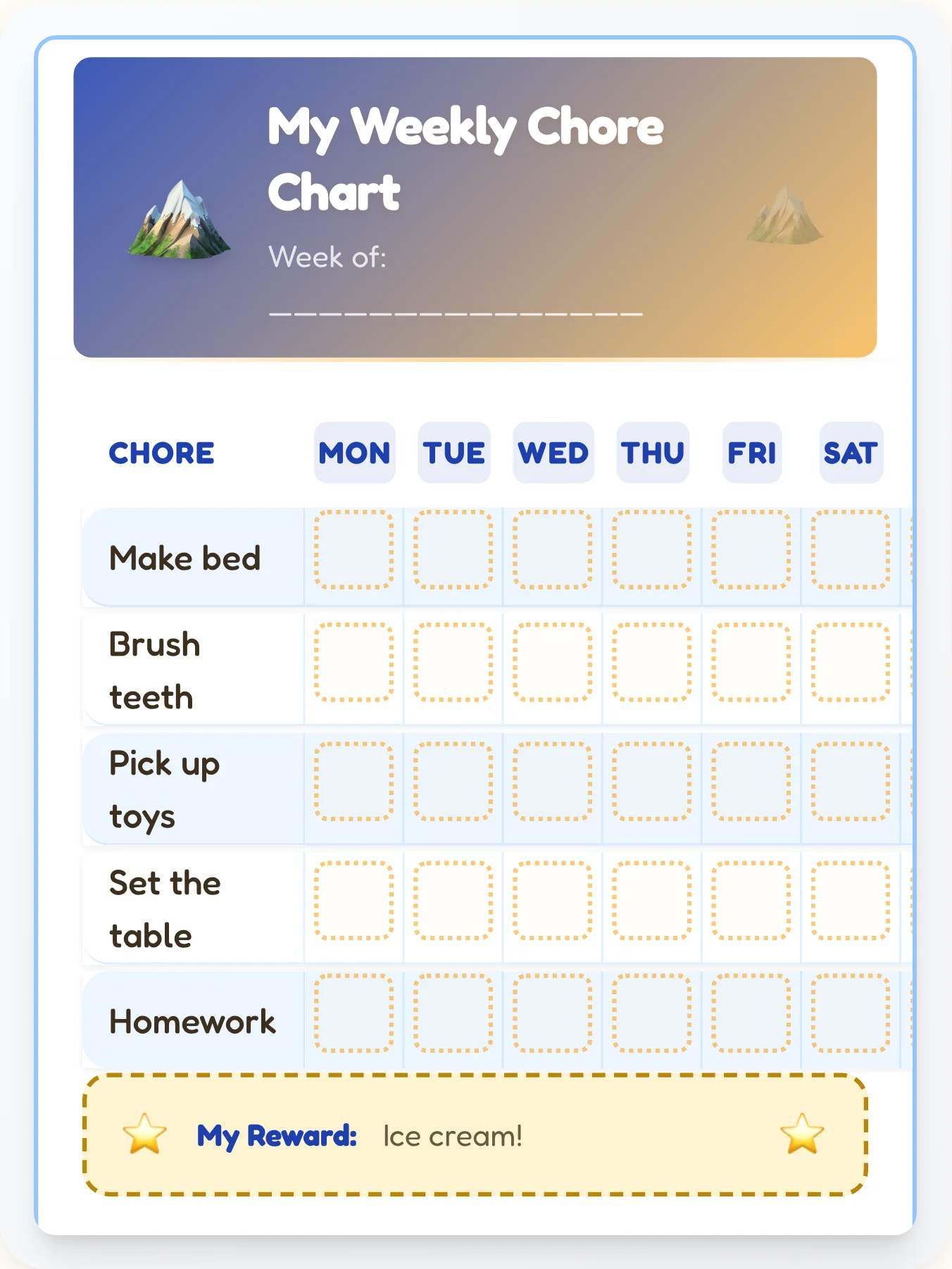 Adventure Chore Chart - printable adventure chore chart