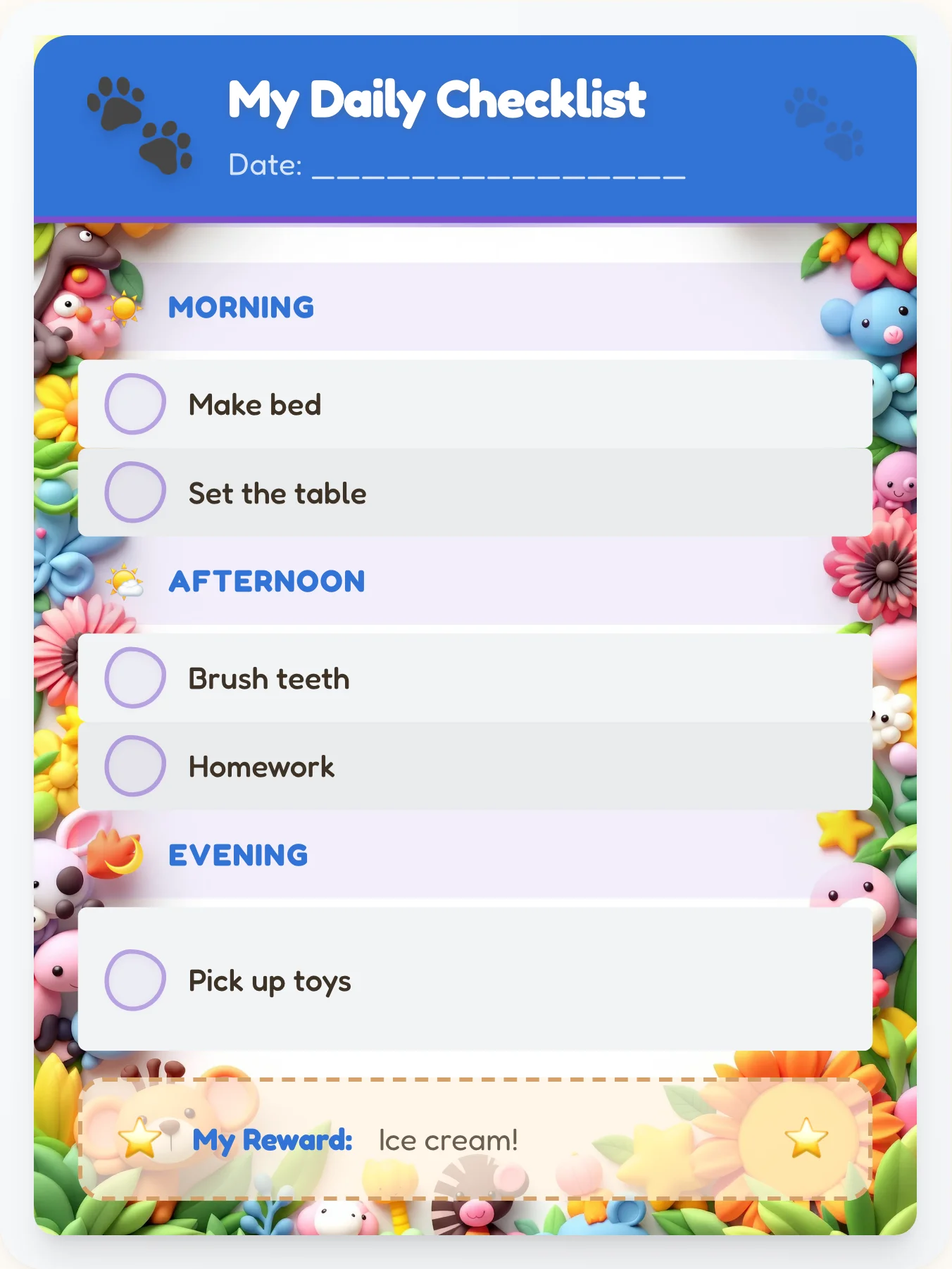 Luminous Animals To-Do Chart - printable animals chore chart