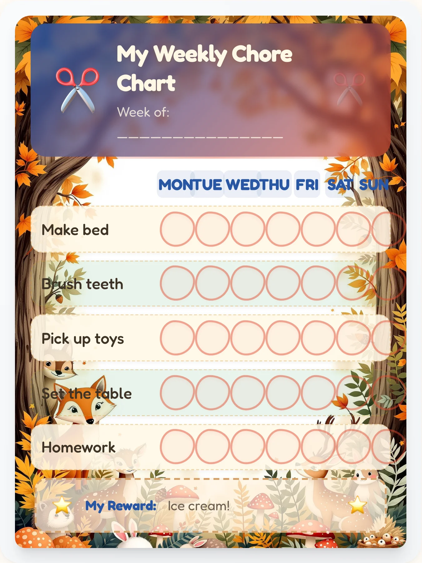 Paper Collage Animals Chore Chart for Kids | Free Printable Weekly Planner - printable animals chore chart