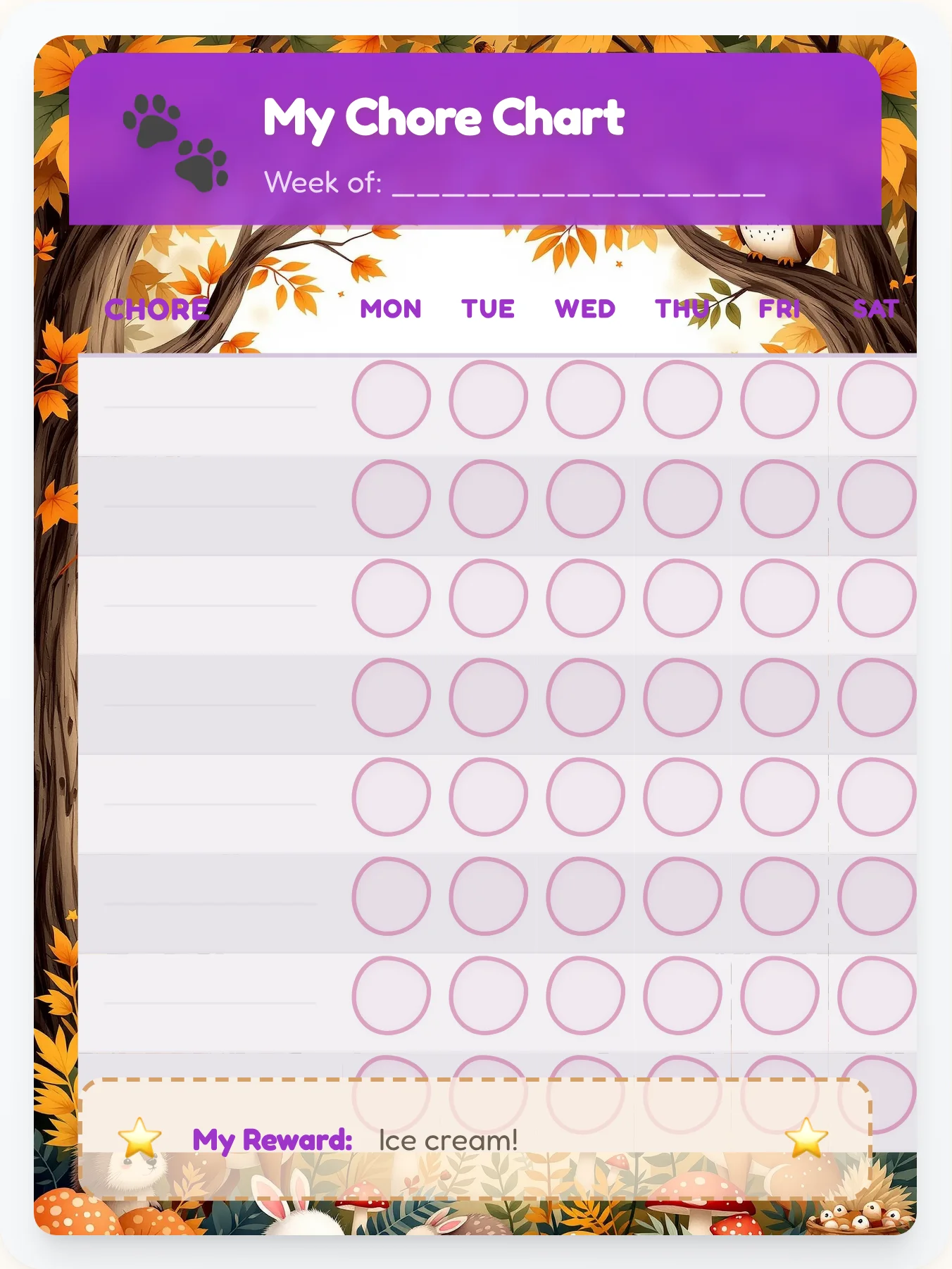 Hazy Animals DIY Chart - printable animals chore chart