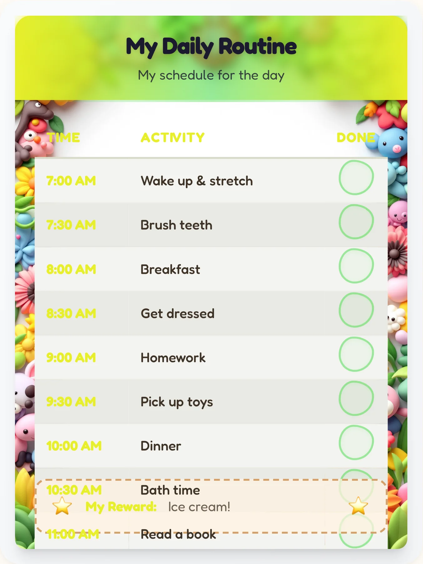 Lively Animals Daily Routine — Free Printable Routine Schedule Template - printable animals chore chart