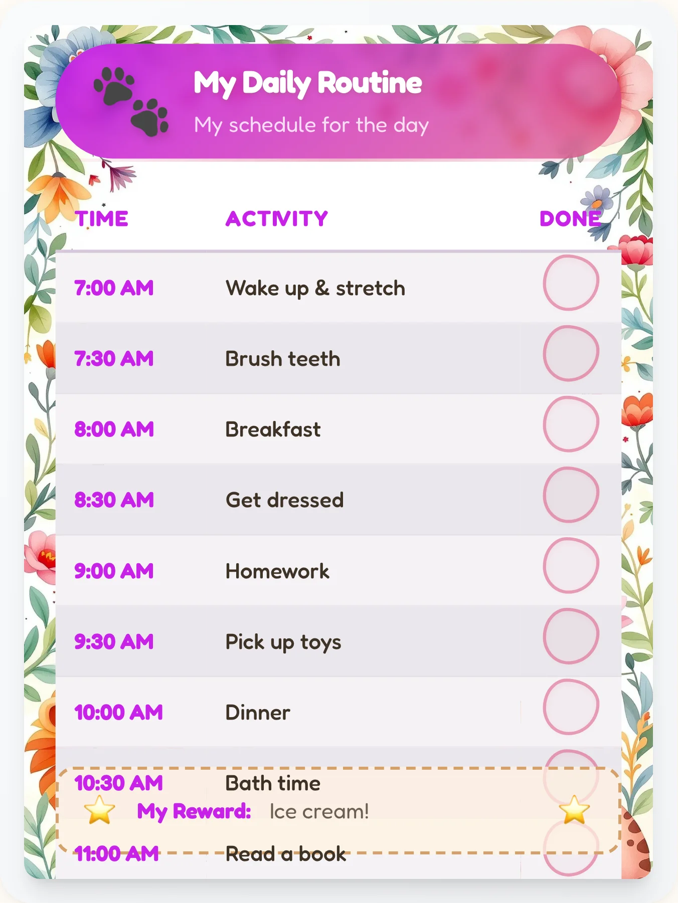 Vibrant Animals Flow Chart - printable animals chore chart