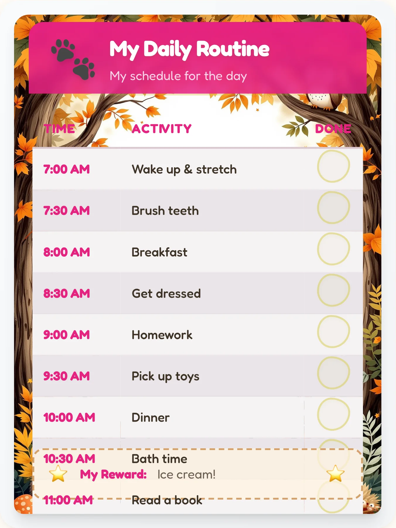 Delicate Animals Flow Chart — Free Printable Routine Schedule Template - printable animals chore chart