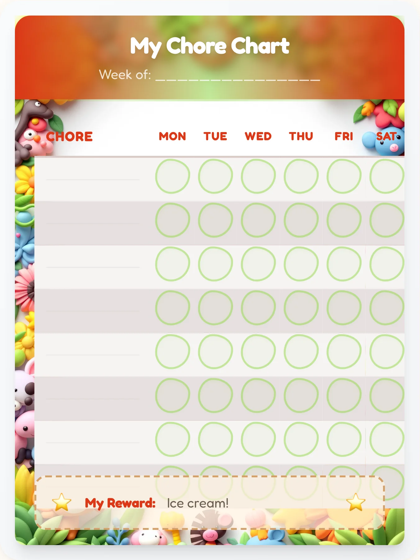 Cozy Animals Open Template - printable animals chore chart