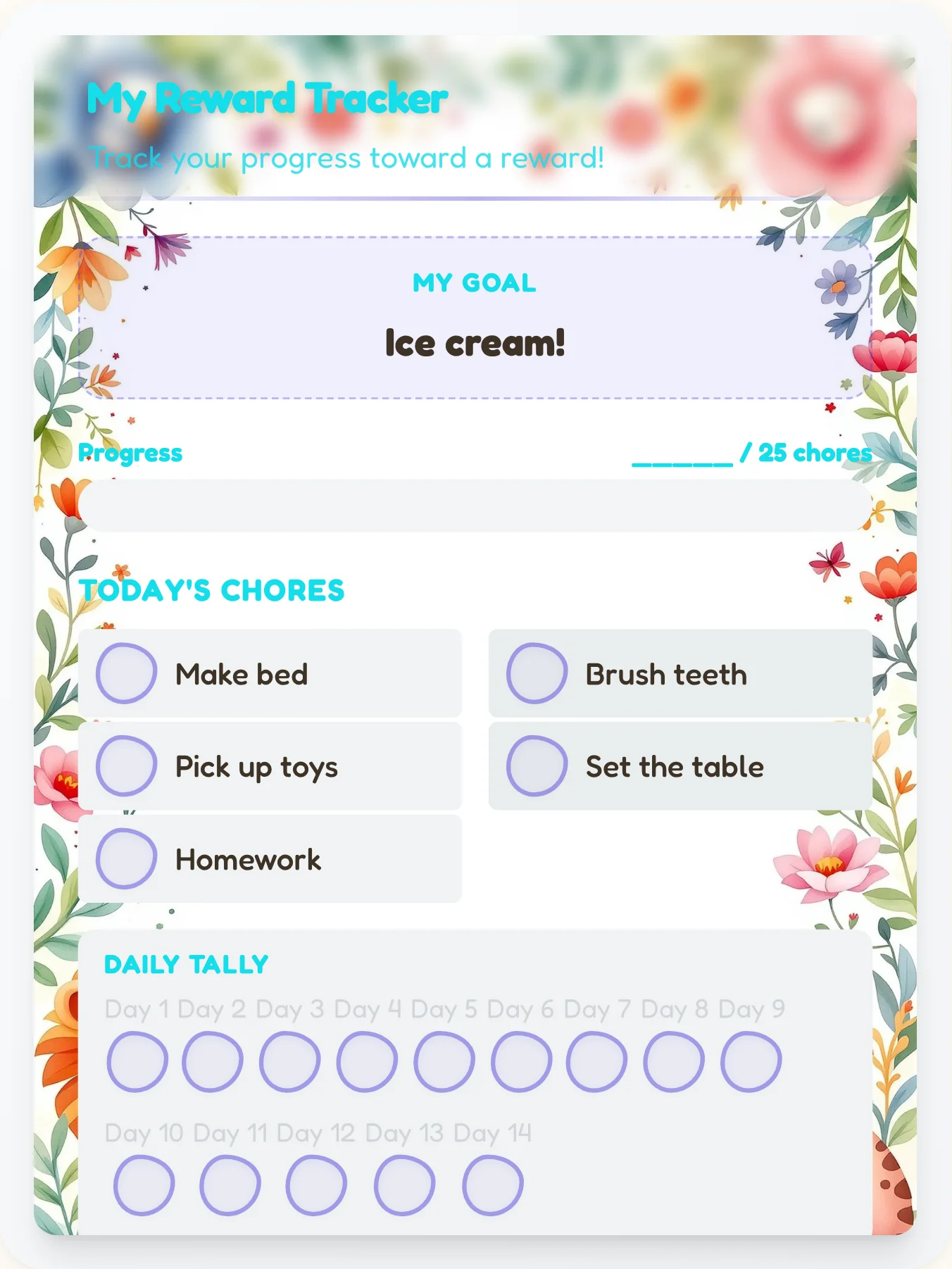 Harmony Animals Achievement Board - printable animals chore chart