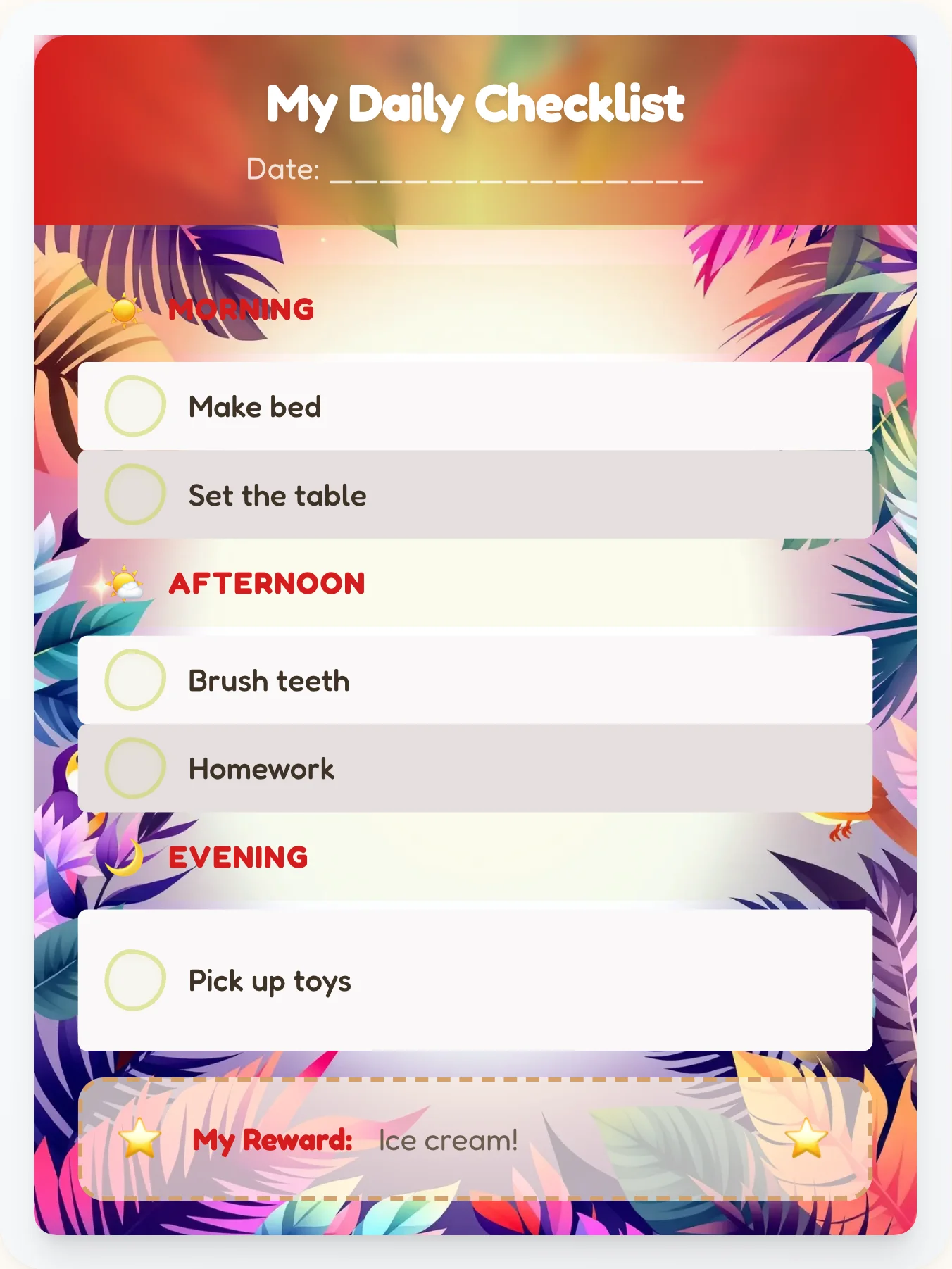 Bright Animals Day Tracker - printable animals chore chart