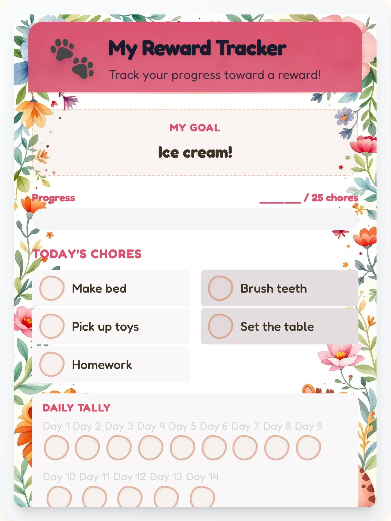 Frosty Animals Points Tracker - printable animals chore chart