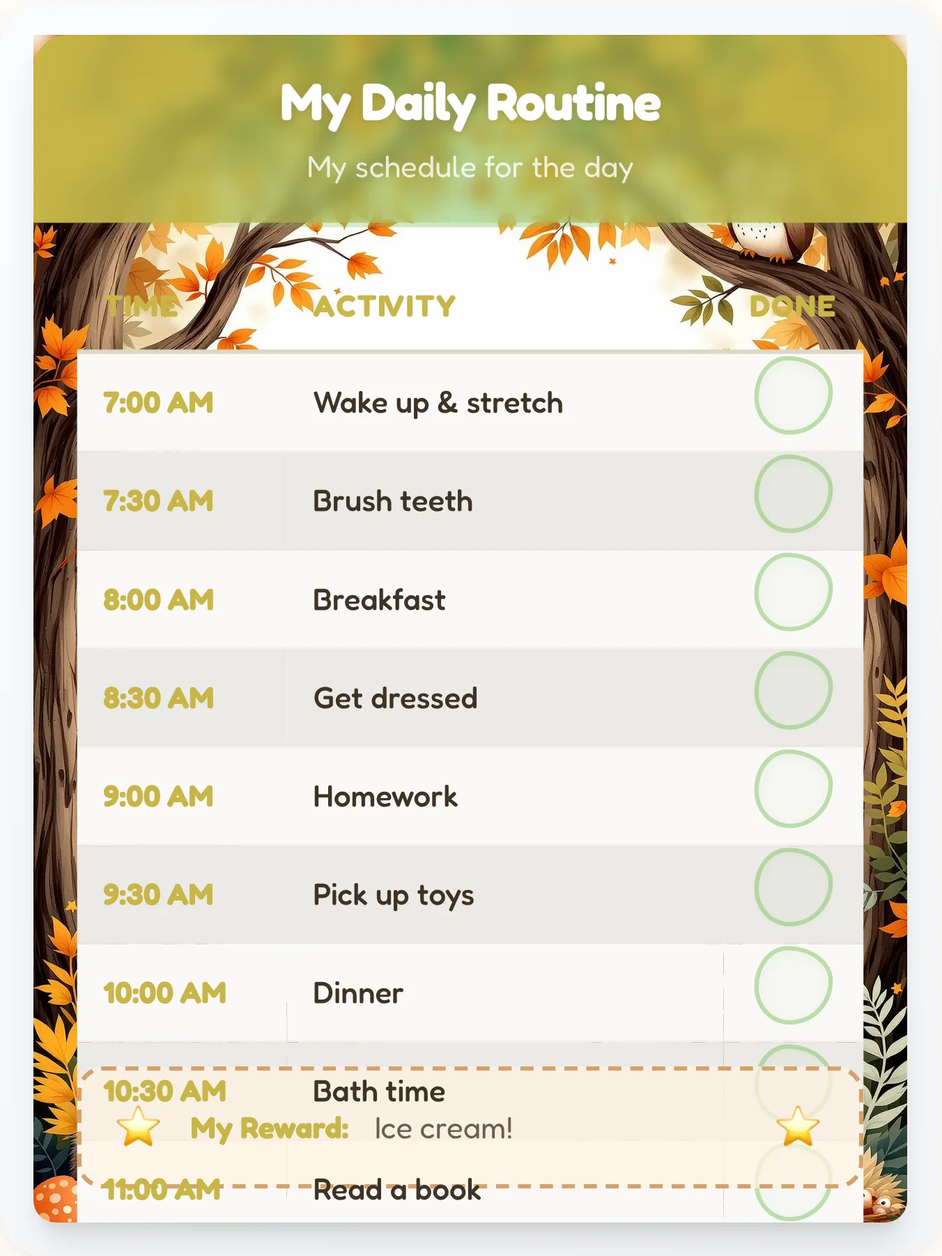 Jolly Animals Routine Board - printable animals chore chart