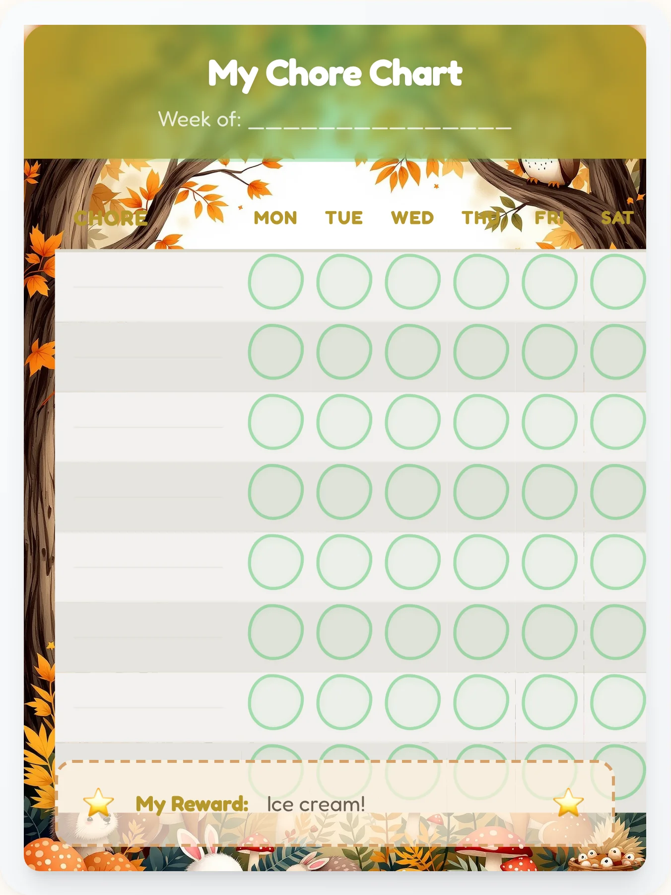 Happy Animals Open Template - printable animals chore chart