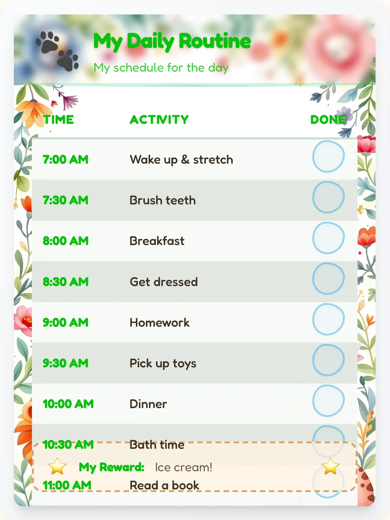 Vivid Animals Schedule Chart - printable animals chore chart