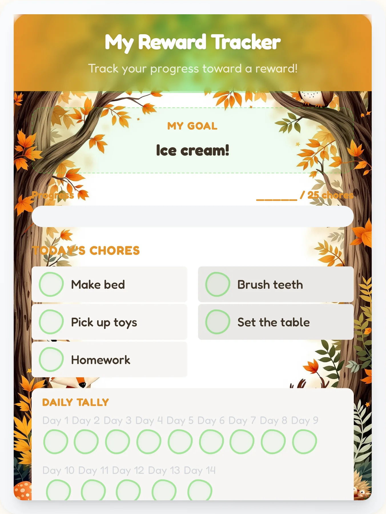 Golden Animals Achievement Board - printable animals chore chart