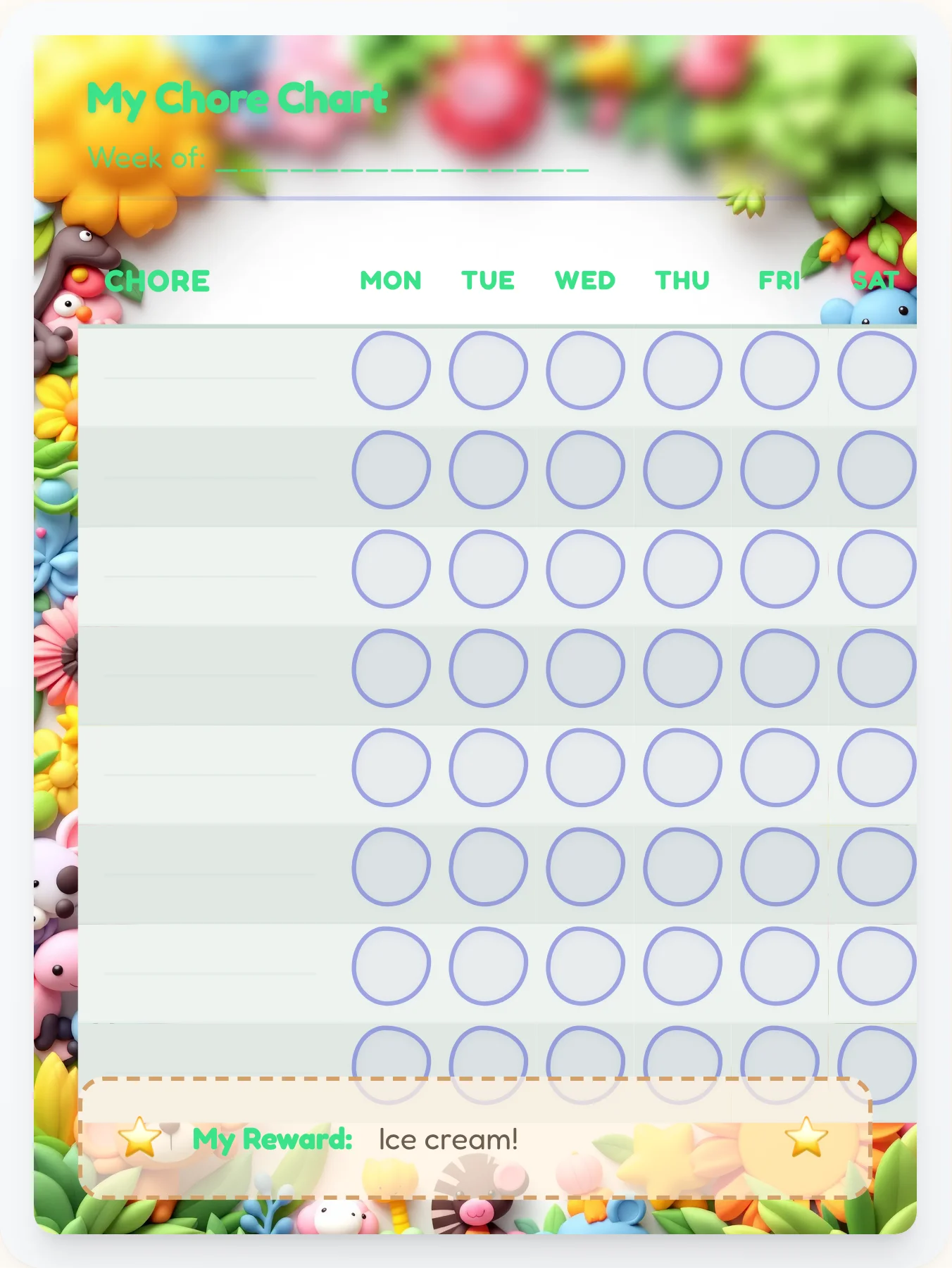Cheerful Animals Open Template - printable animals chore chart