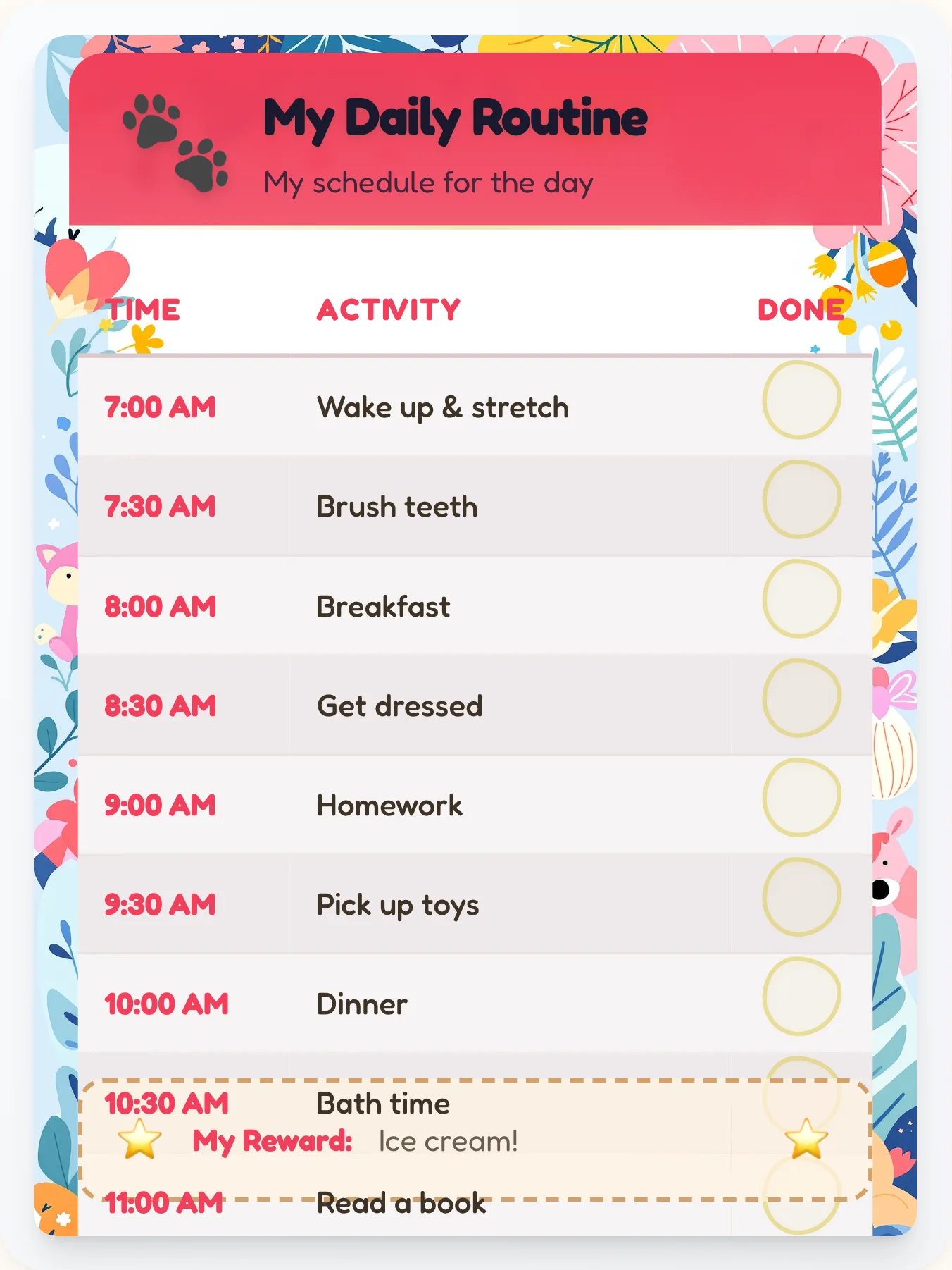 Frosty Animals Routine Board - printable animals chore chart