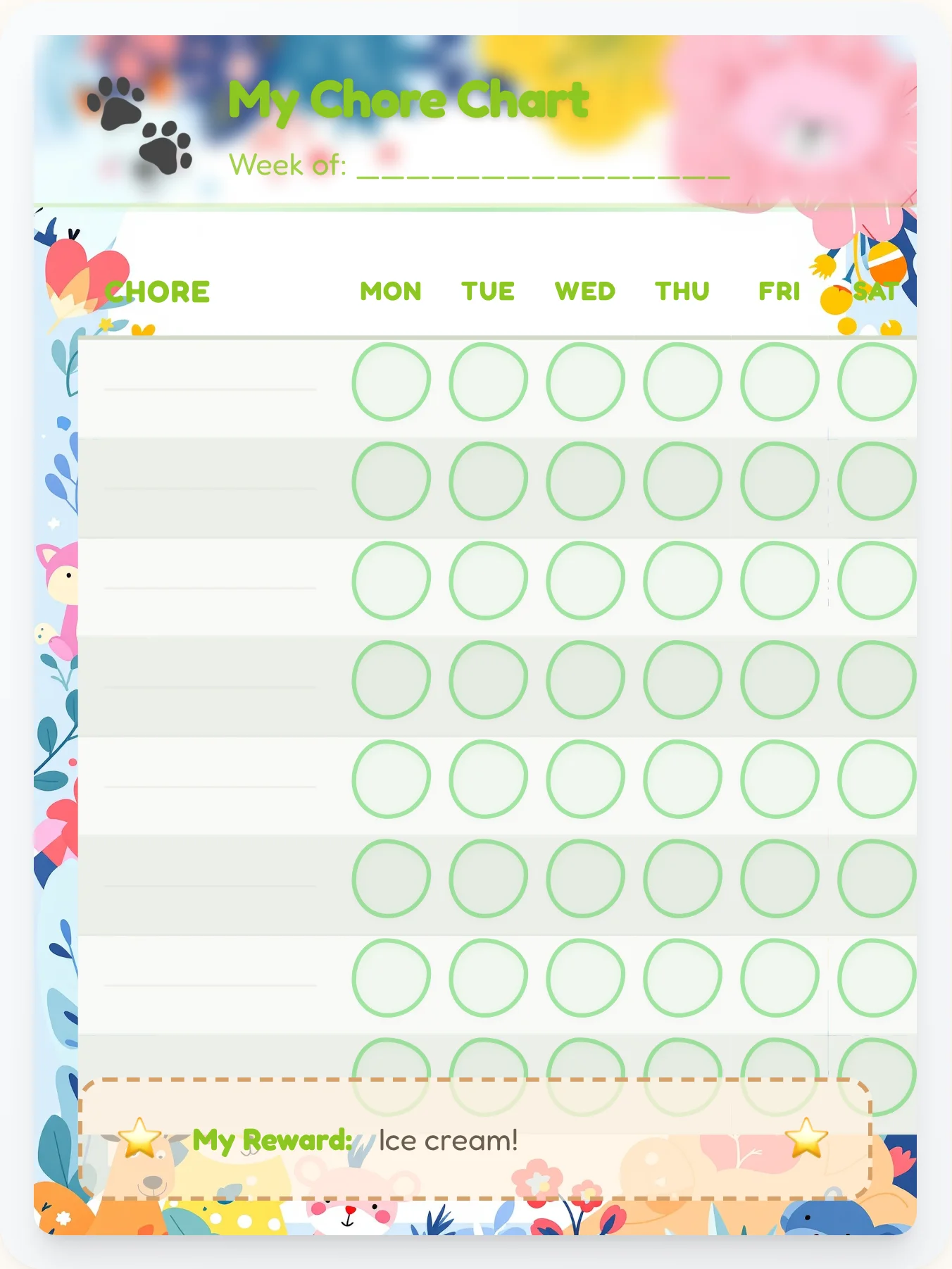 Playful Animals DIY Chart - printable animals chore chart