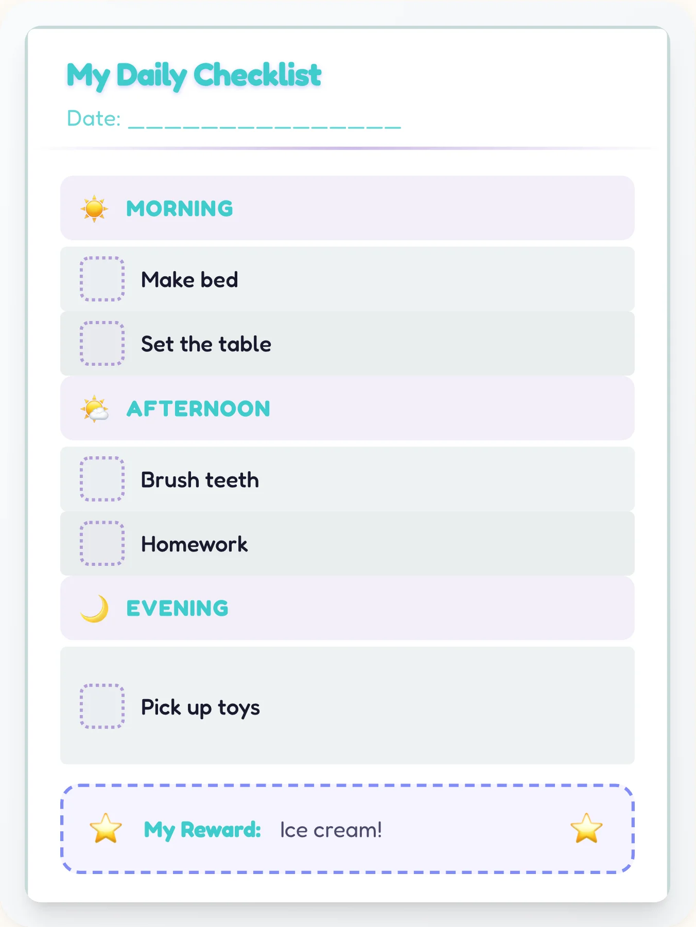 Gentle Anime Daily Planner - printable anime chore chart