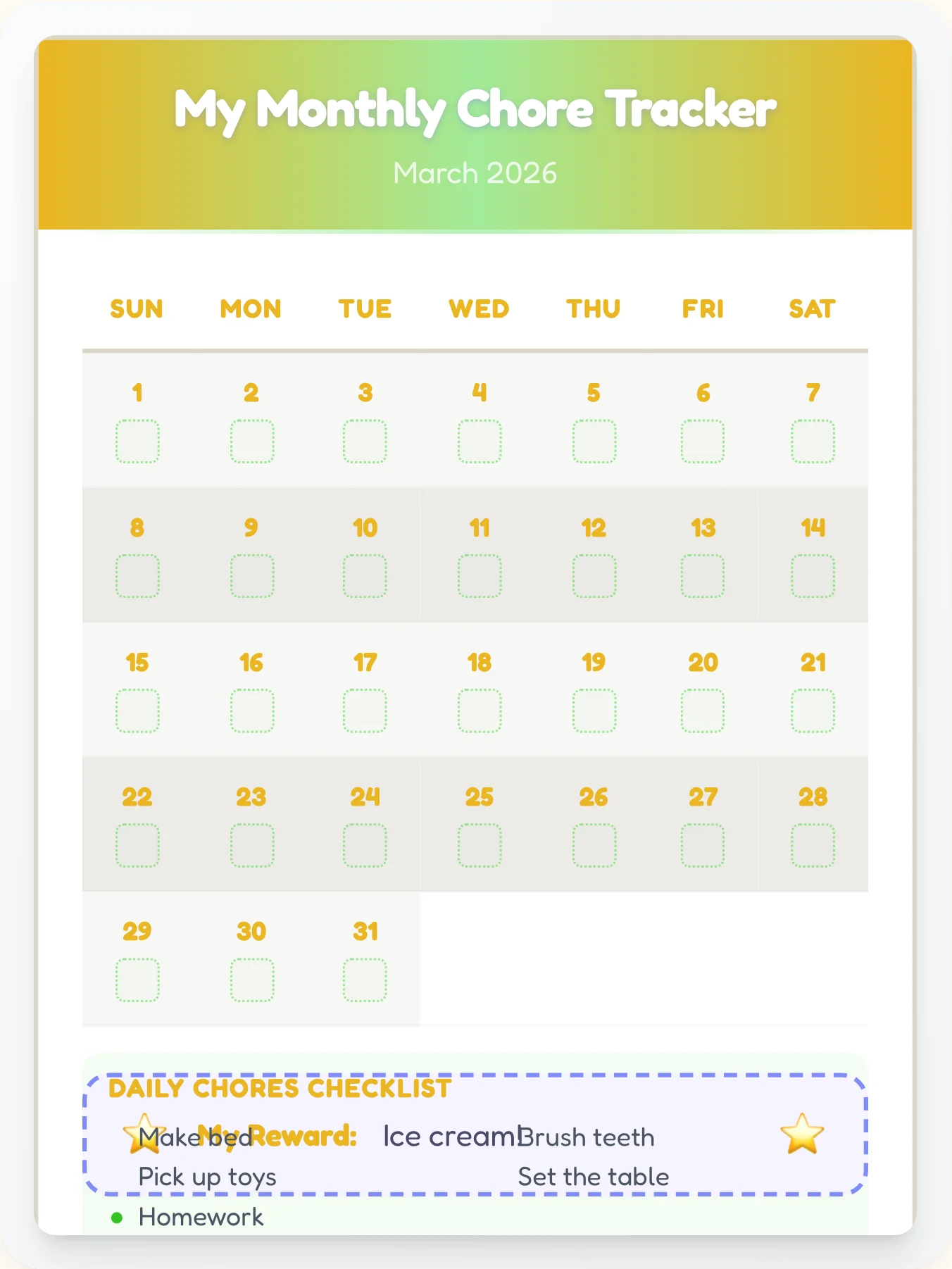 Happy Anime Calendar Chart - printable anime chore chart