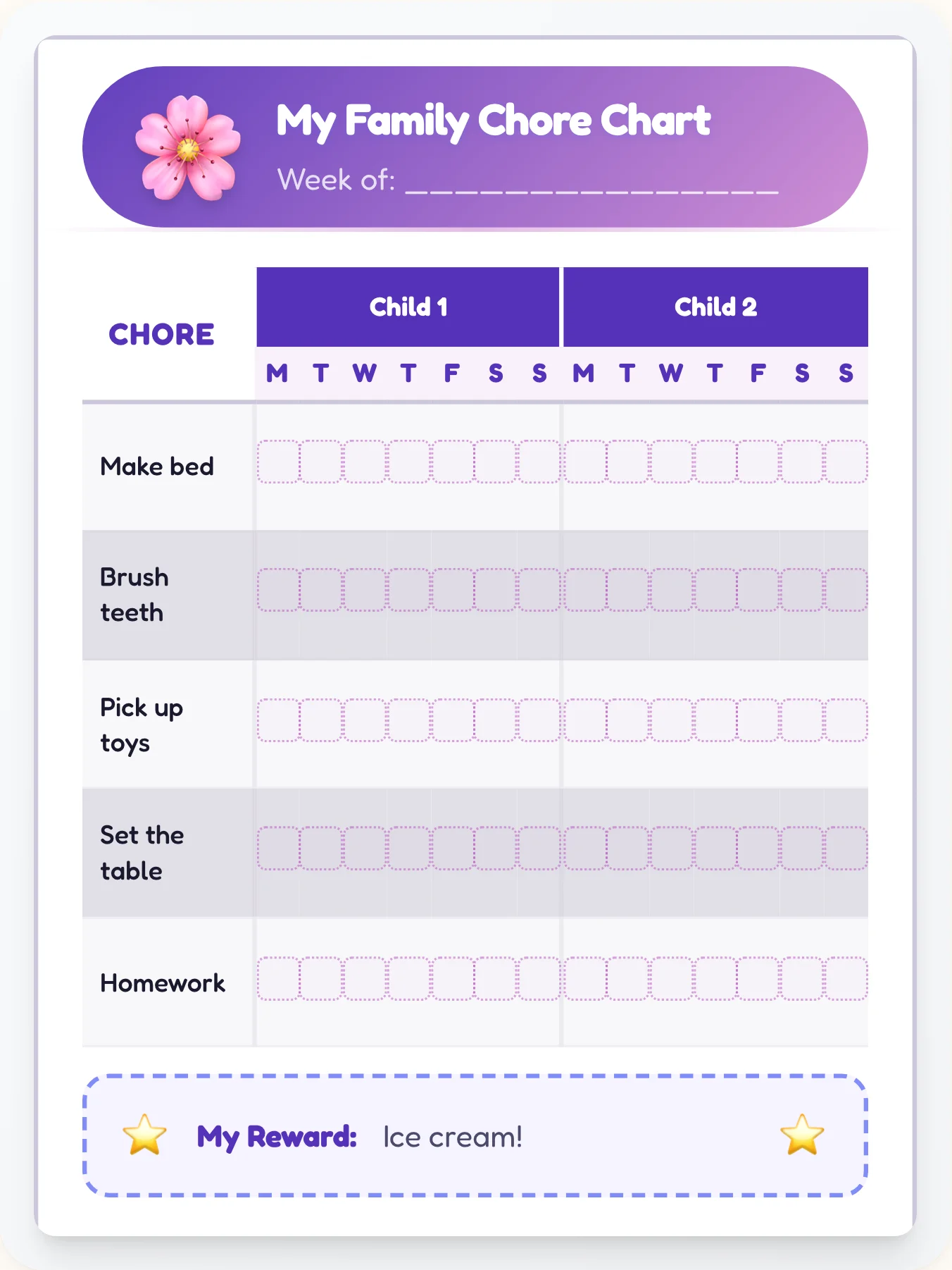 Royal Anime Sibling Board - printable anime chore chart