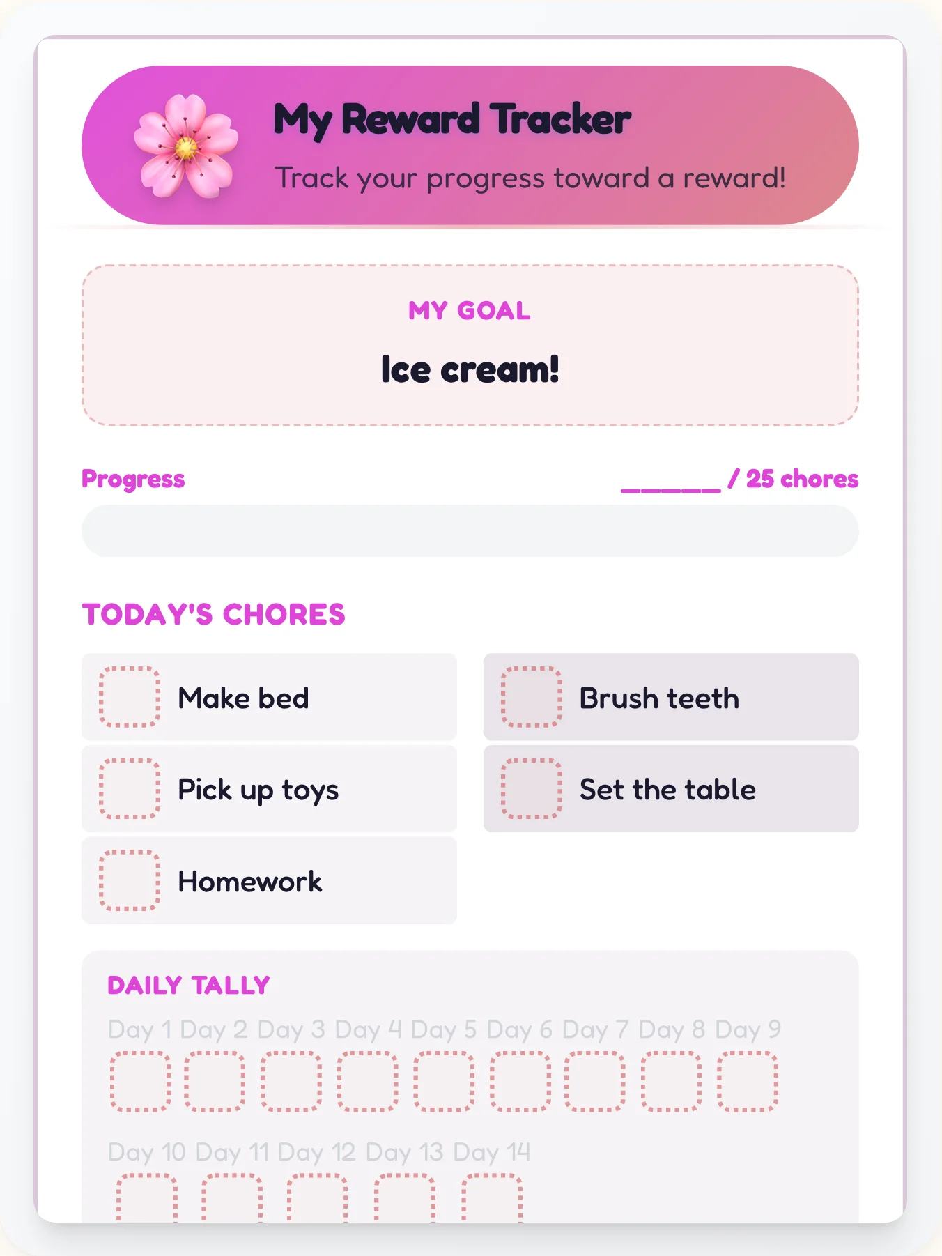 Whimsical Anime Goal Chart - printable anime chore chart