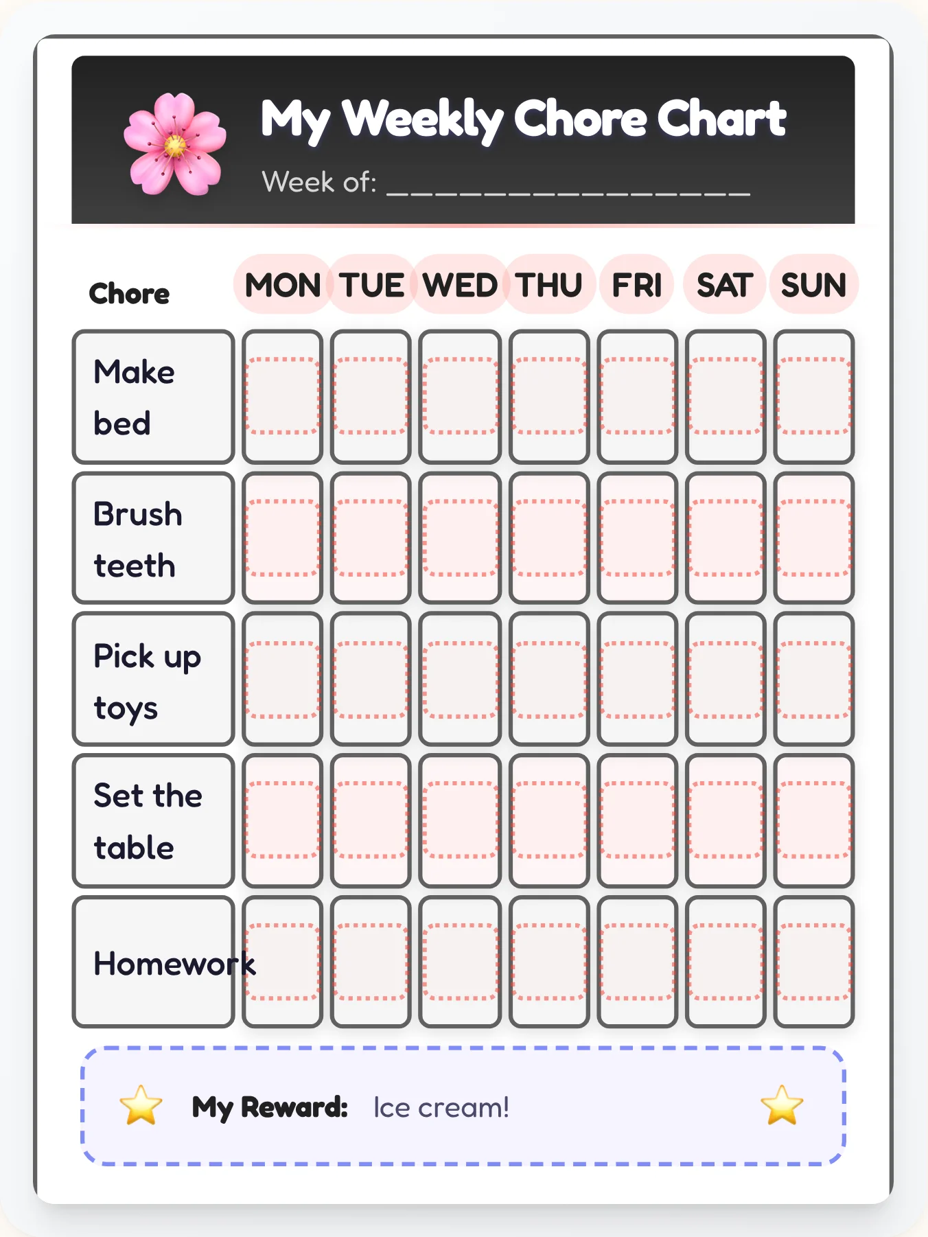 Manga Cut-Up Chore Chart - printable anime chore chart