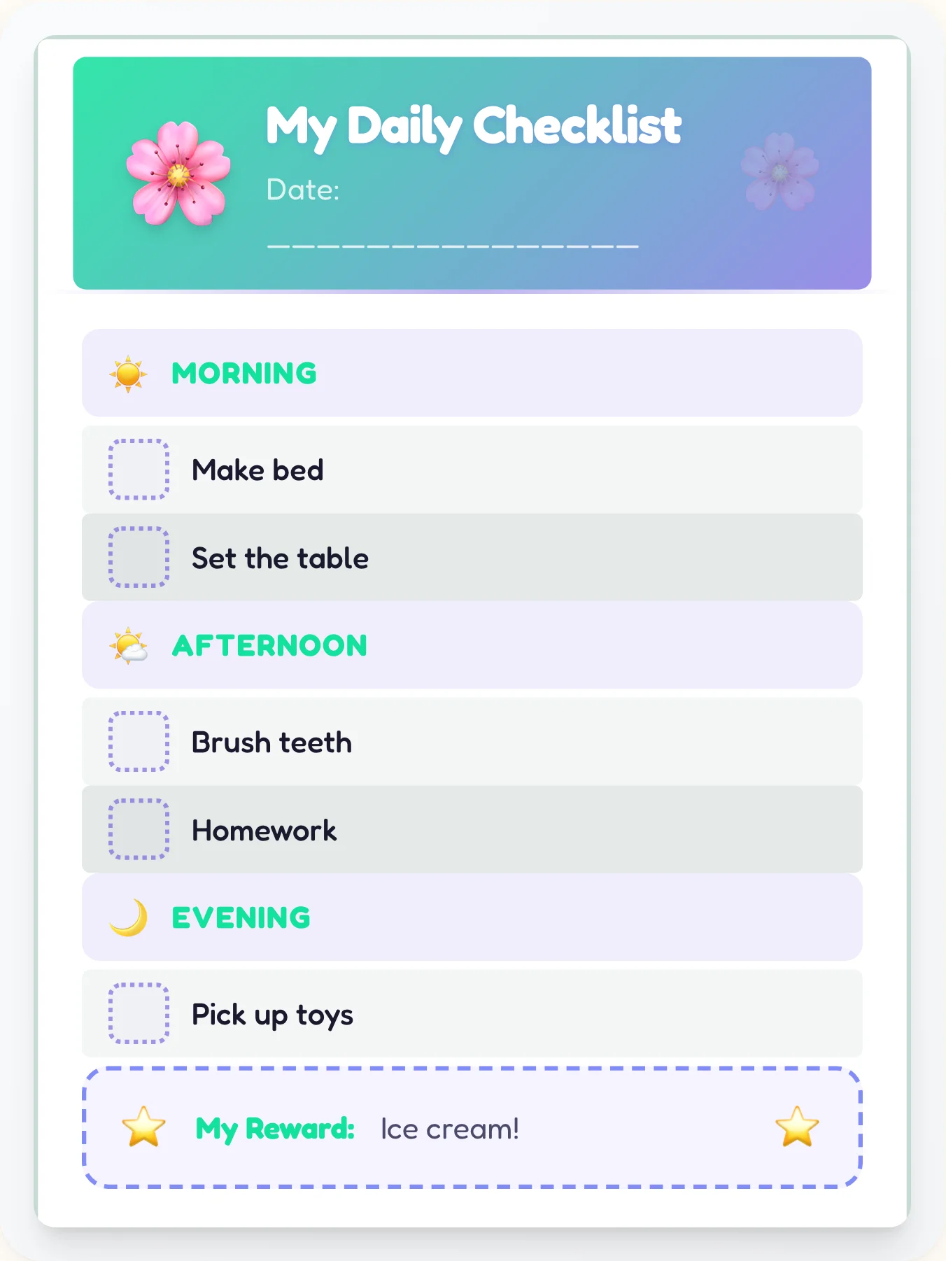 Enchanted Anime To-Do Chart - printable anime chore chart