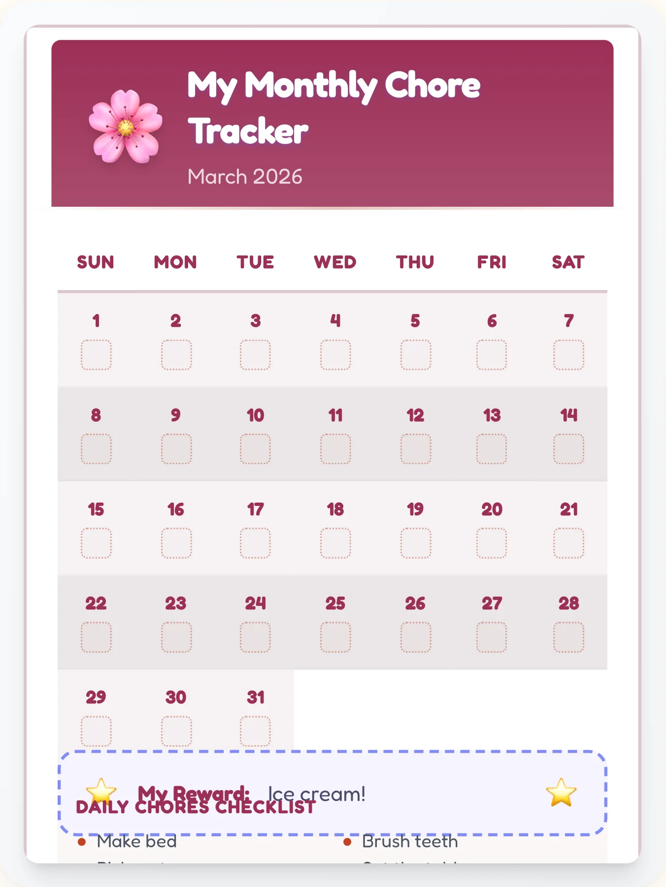 Electric Anime Monthly Planner - printable anime chore chart