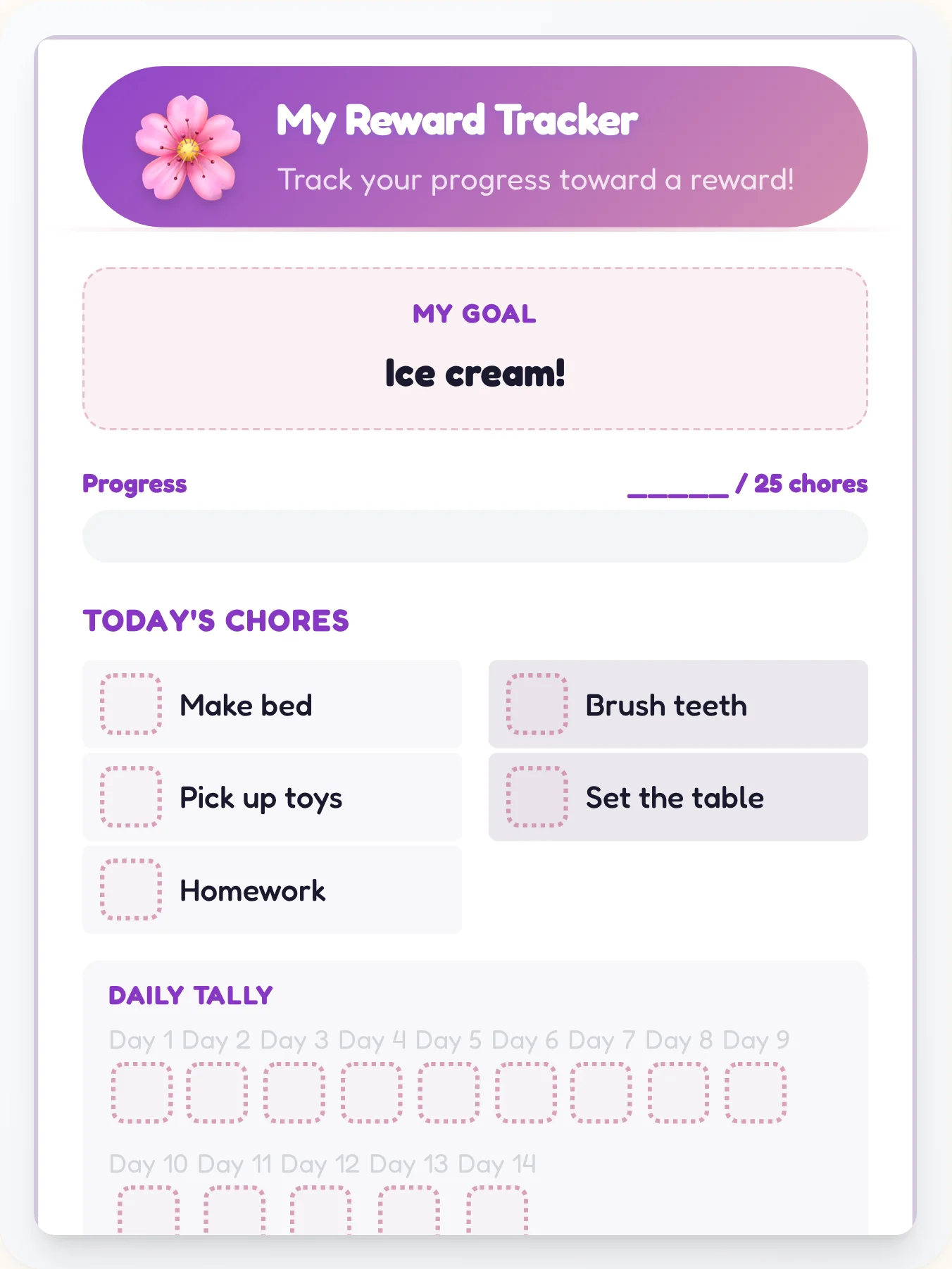 Tranquil Anime Prize Chart - printable anime chore chart