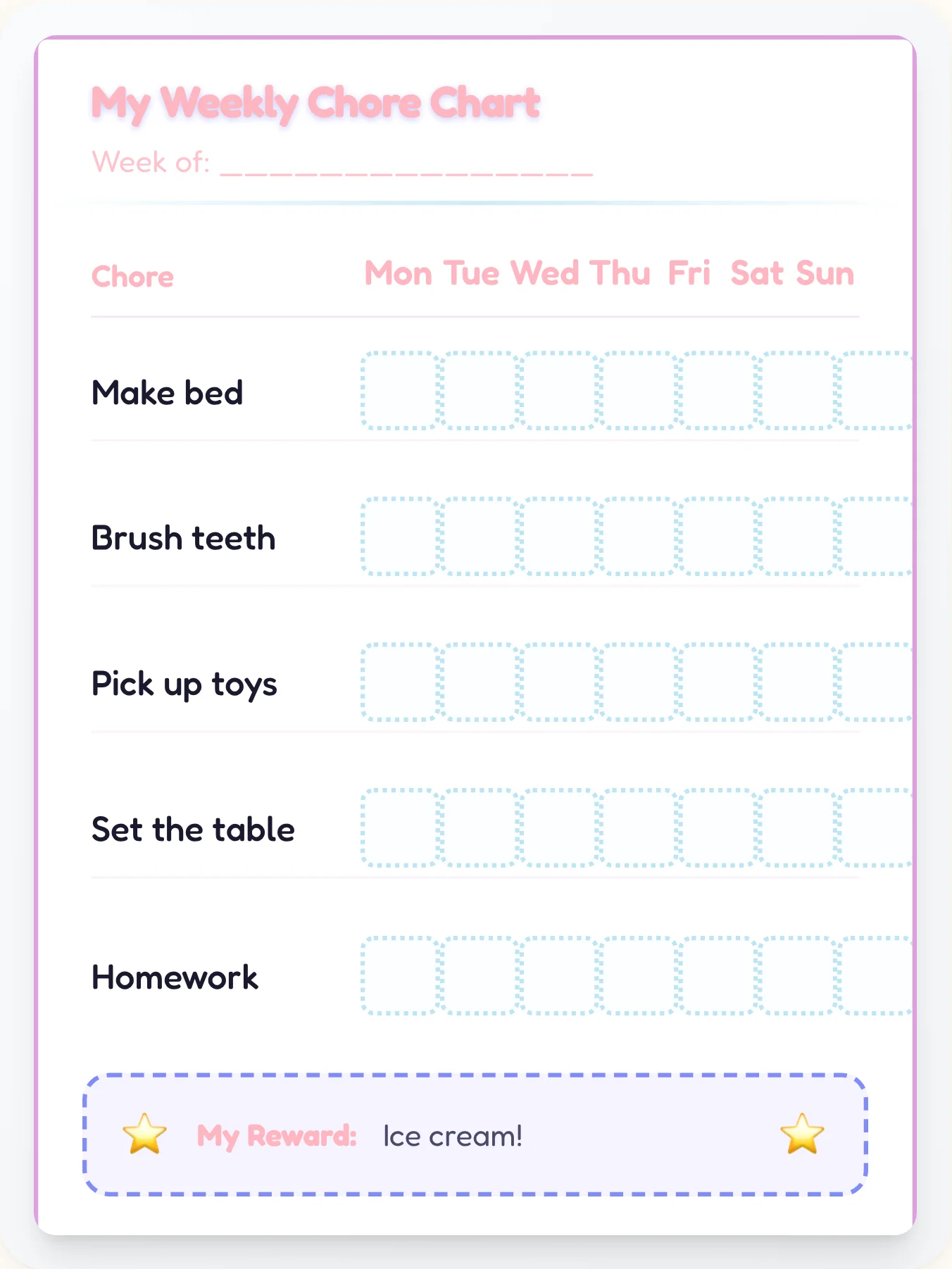 Kawaii Sketch Chore Chart - printable anime chore chart