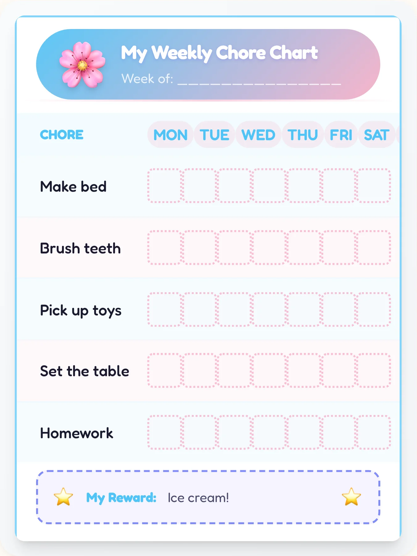 Cel Animation Chore Chart - printable anime chore chart