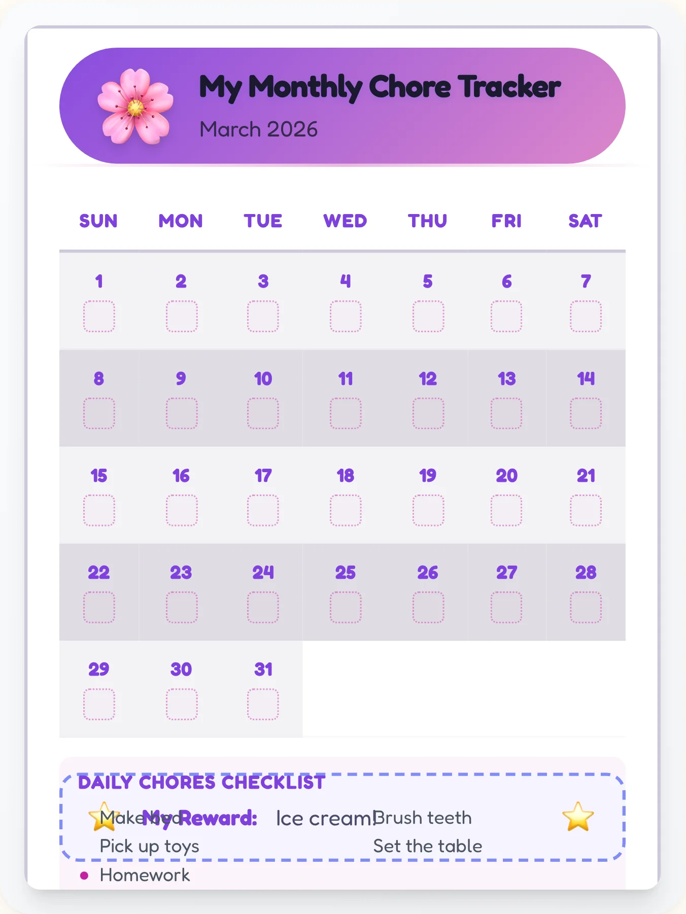 Serene Anime Calendar Board - printable anime chore chart