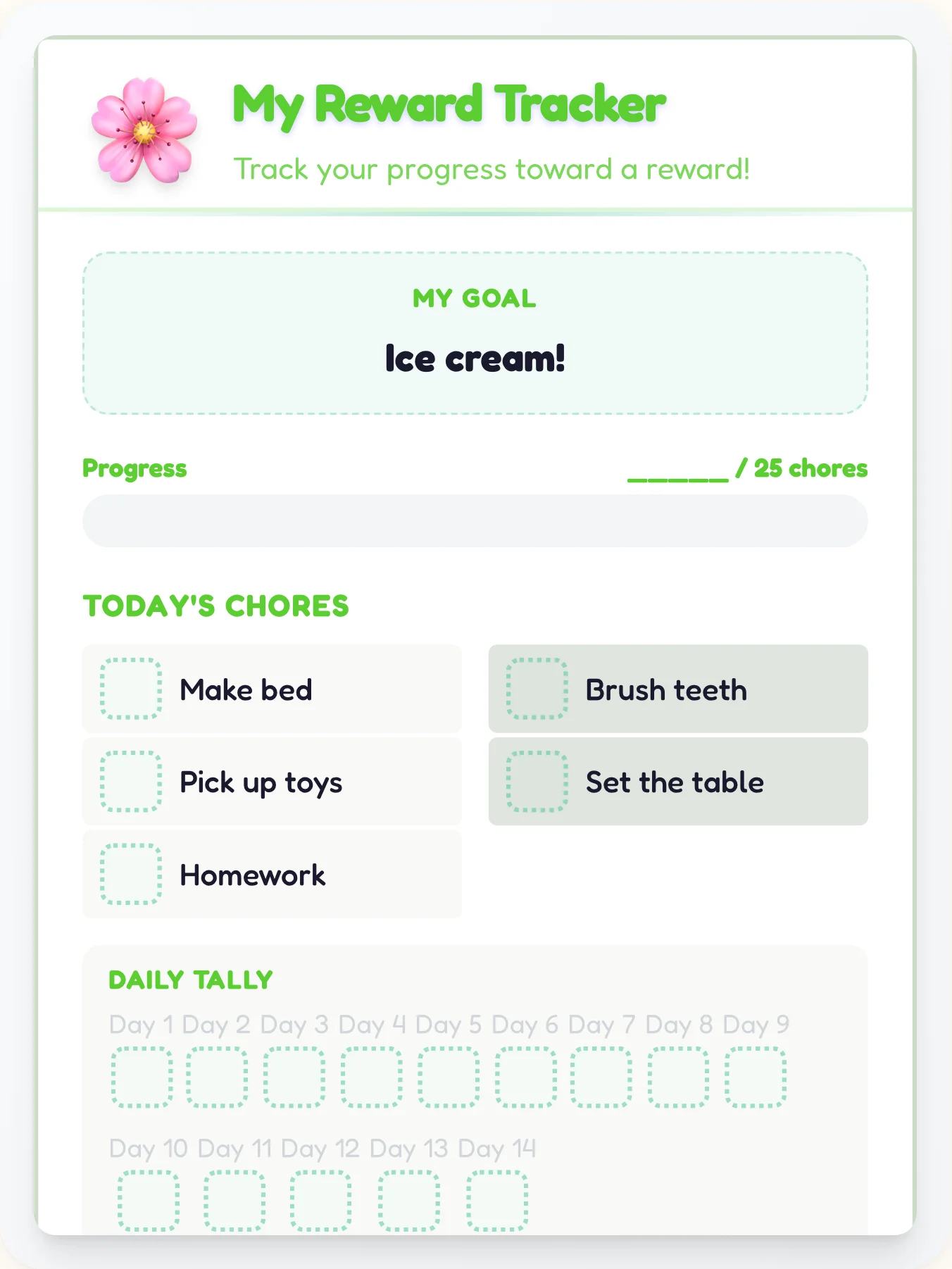 Sunny Anime Points Tracker - printable anime chore chart