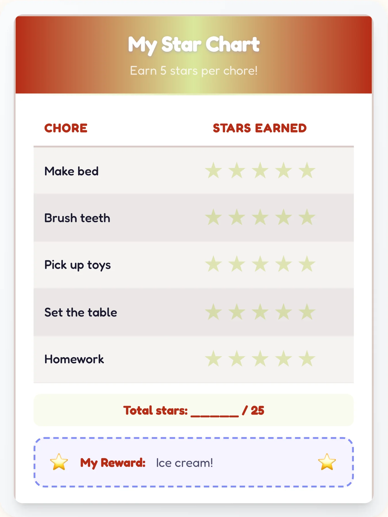 Cozy Anime Star Rewards - printable anime chore chart