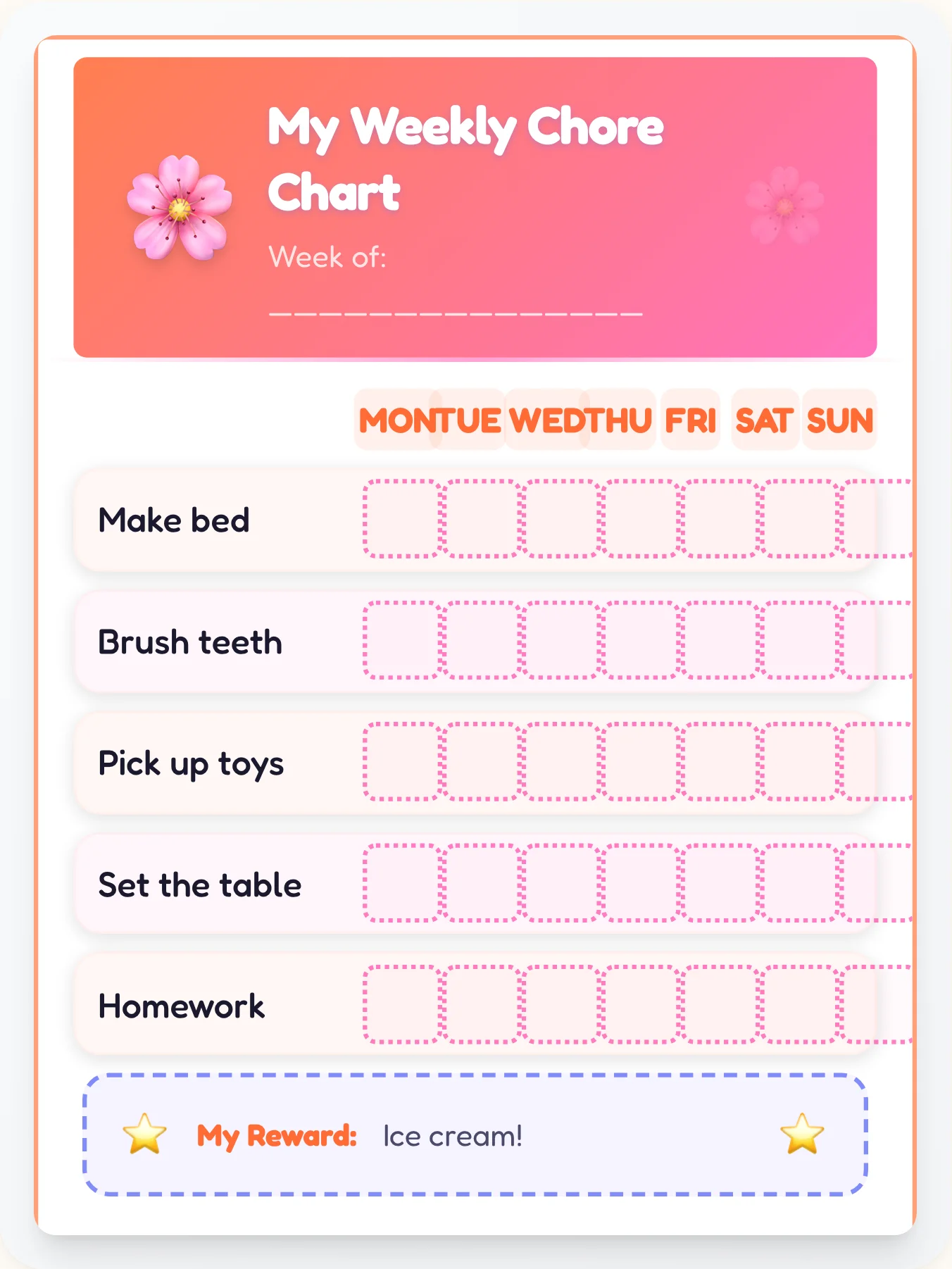 Anime Sunset Chore Chart - printable anime chore chart