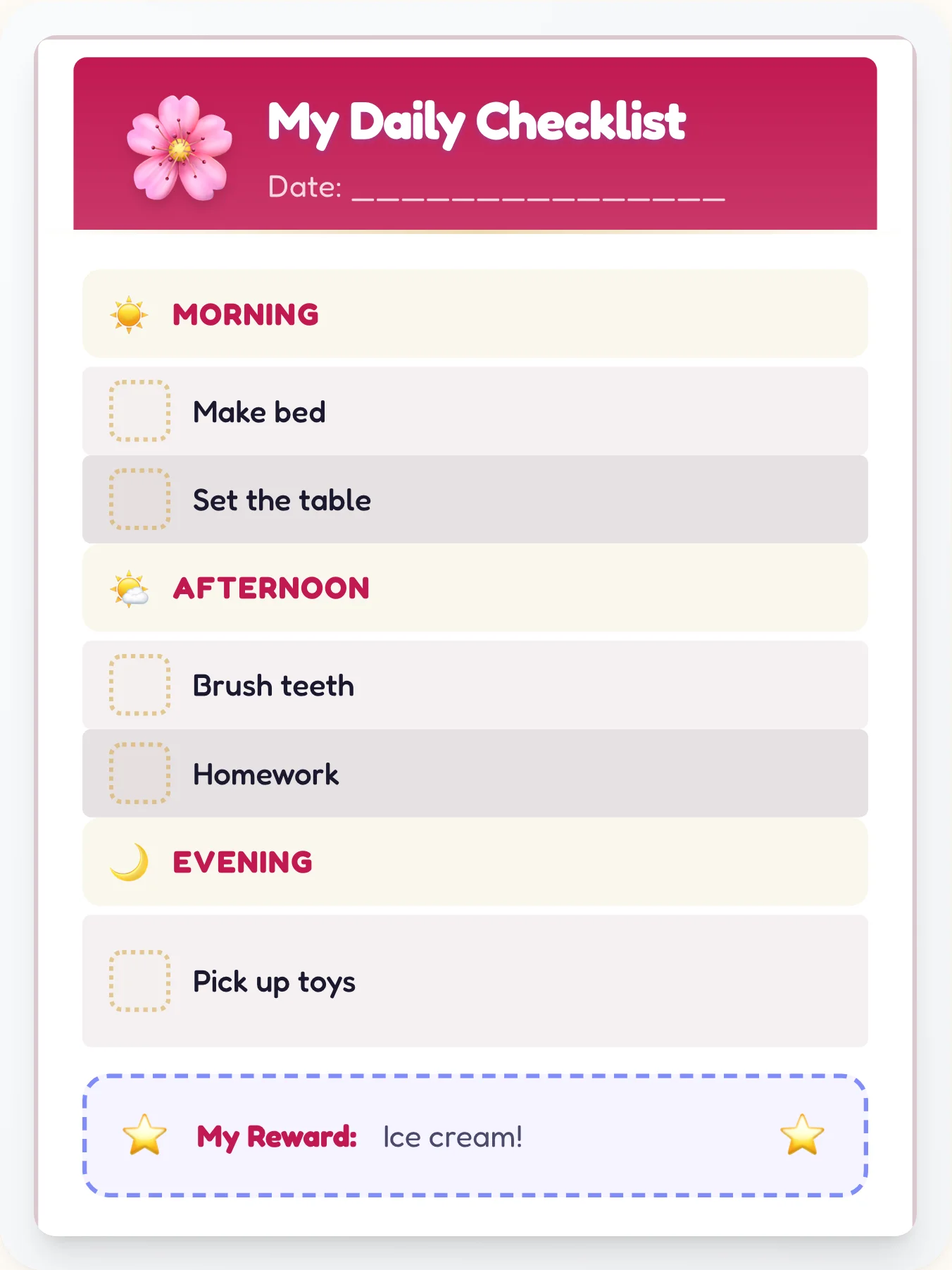 Electric Anime Checklist - printable anime chore chart