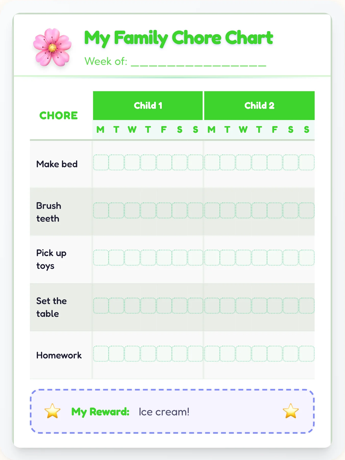 Tender Anime Team Chart - printable anime chore chart