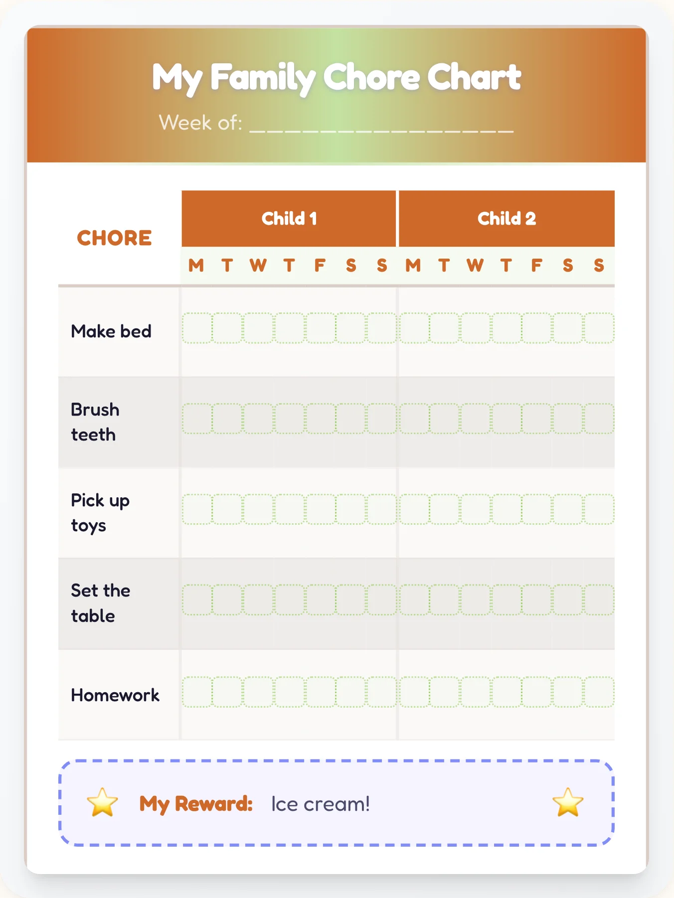 Dreamy Anime Team Chart - printable anime chore chart
