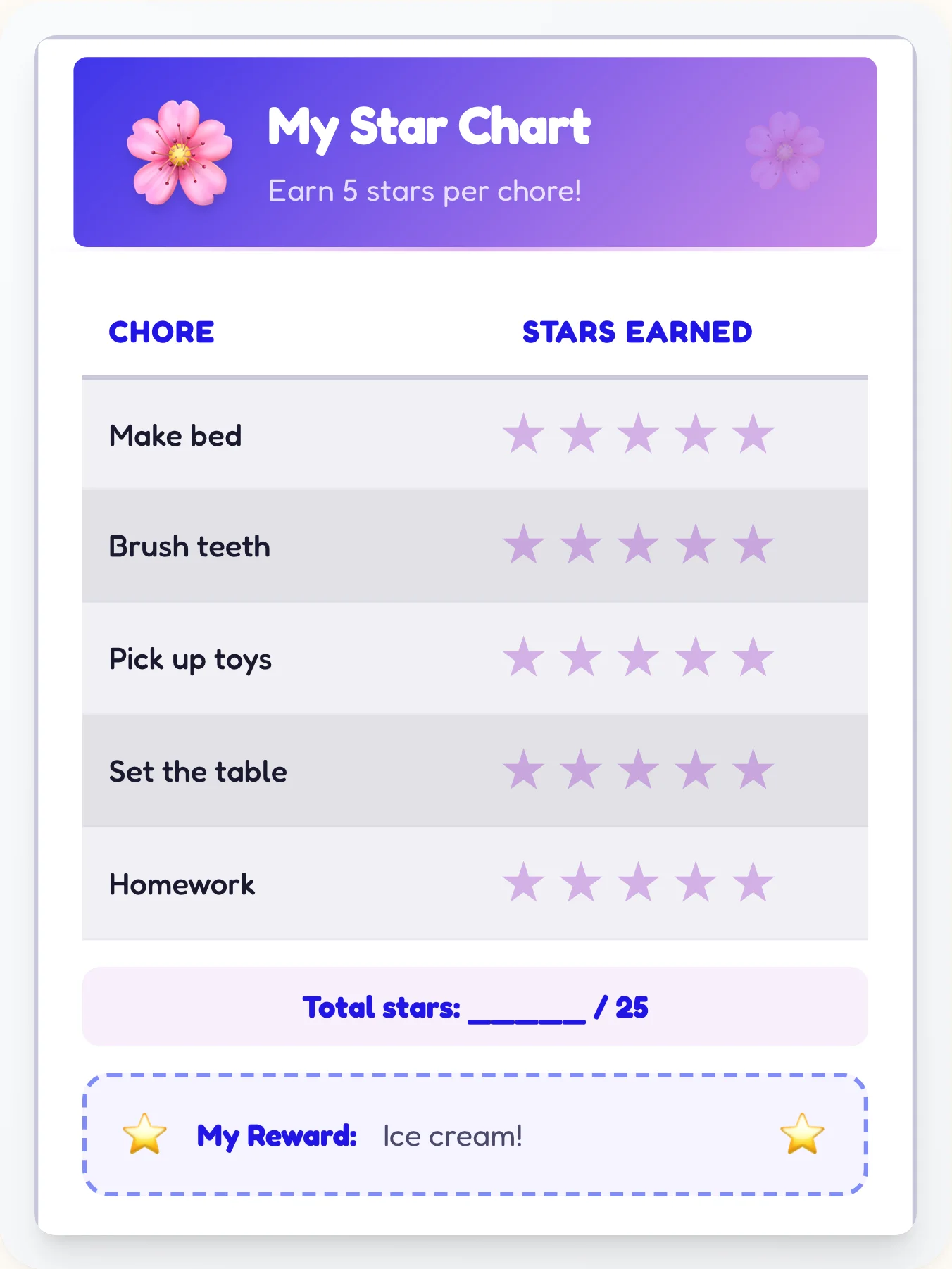 Organic Anime Star Board - printable anime chore chart