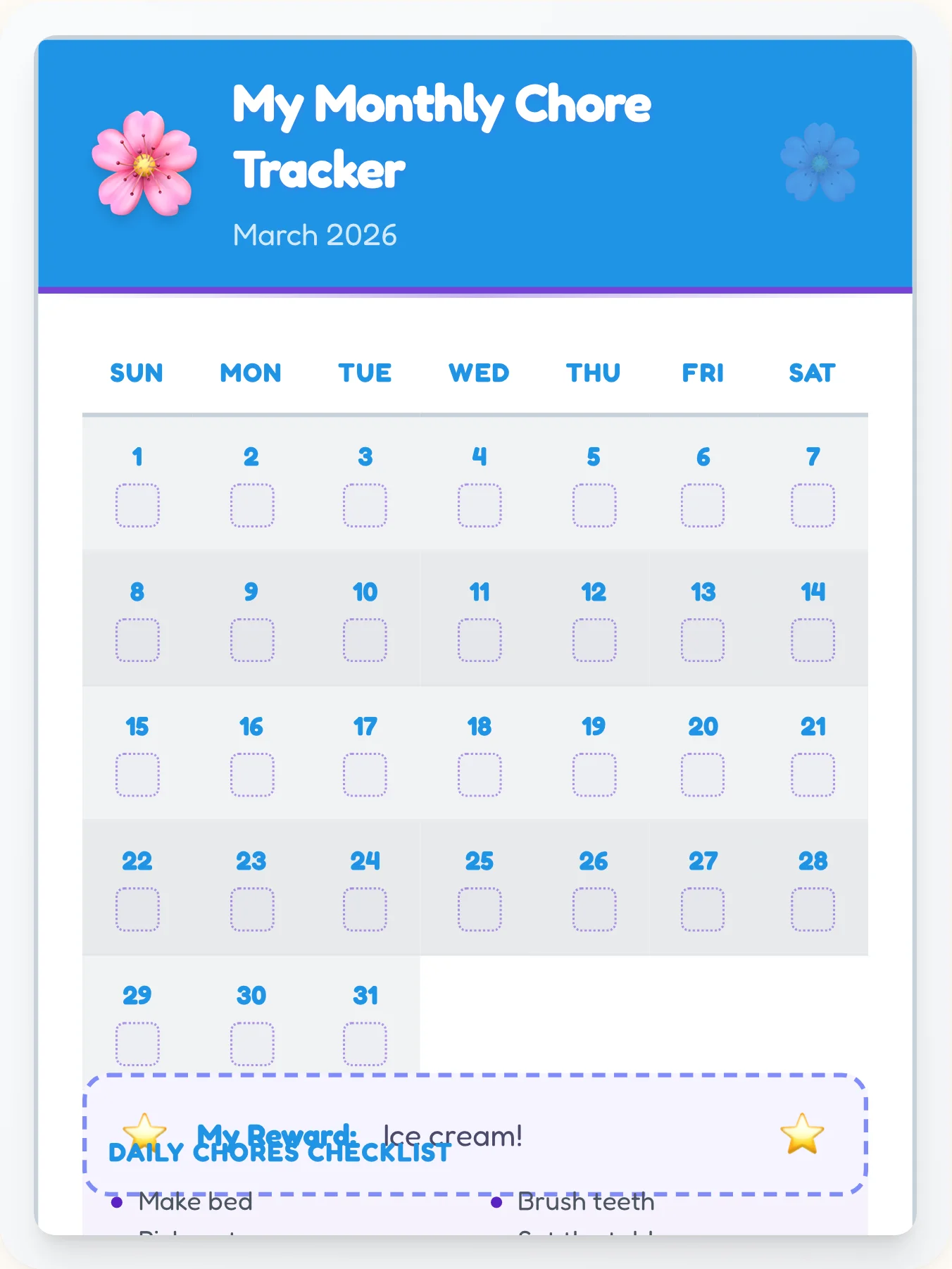 Joyful Anime Calendar Board - printable anime chore chart