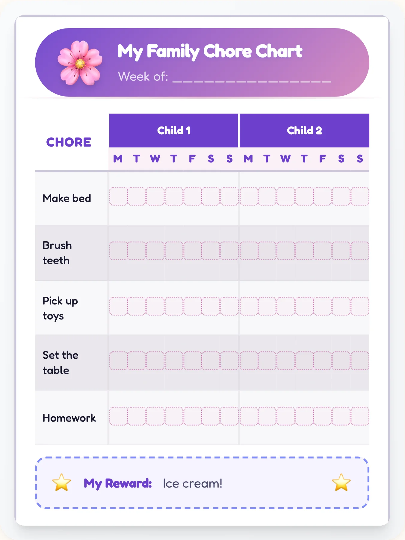 Royal Anime Sibling Board - printable anime chore chart