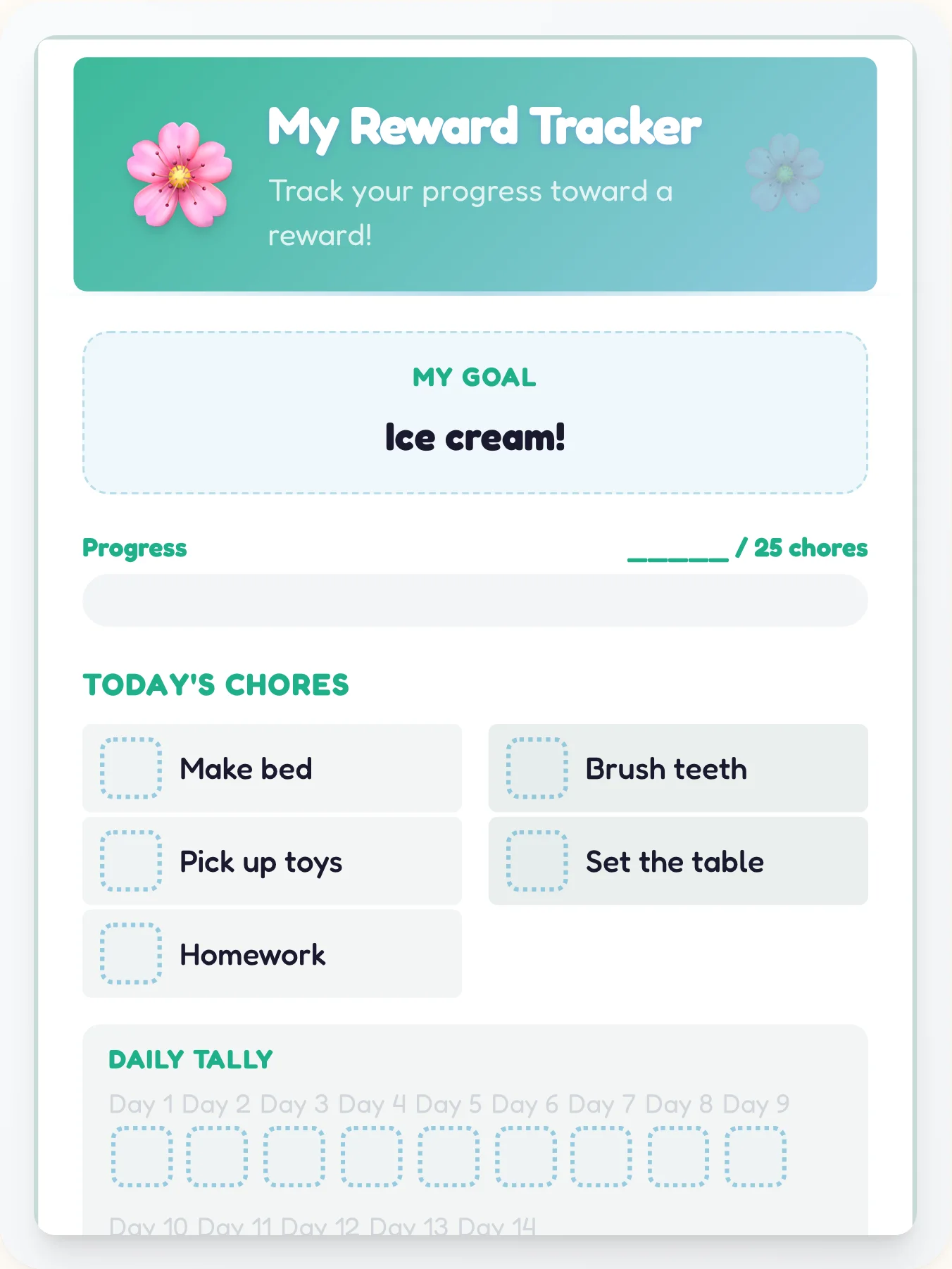 Enchanted Anime Achievement Board - printable anime chore chart