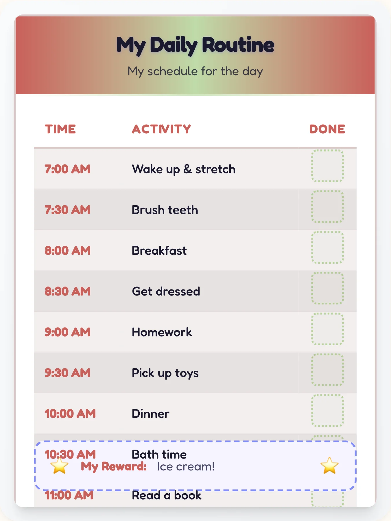 Bright Anime Routine Board - printable anime chore chart