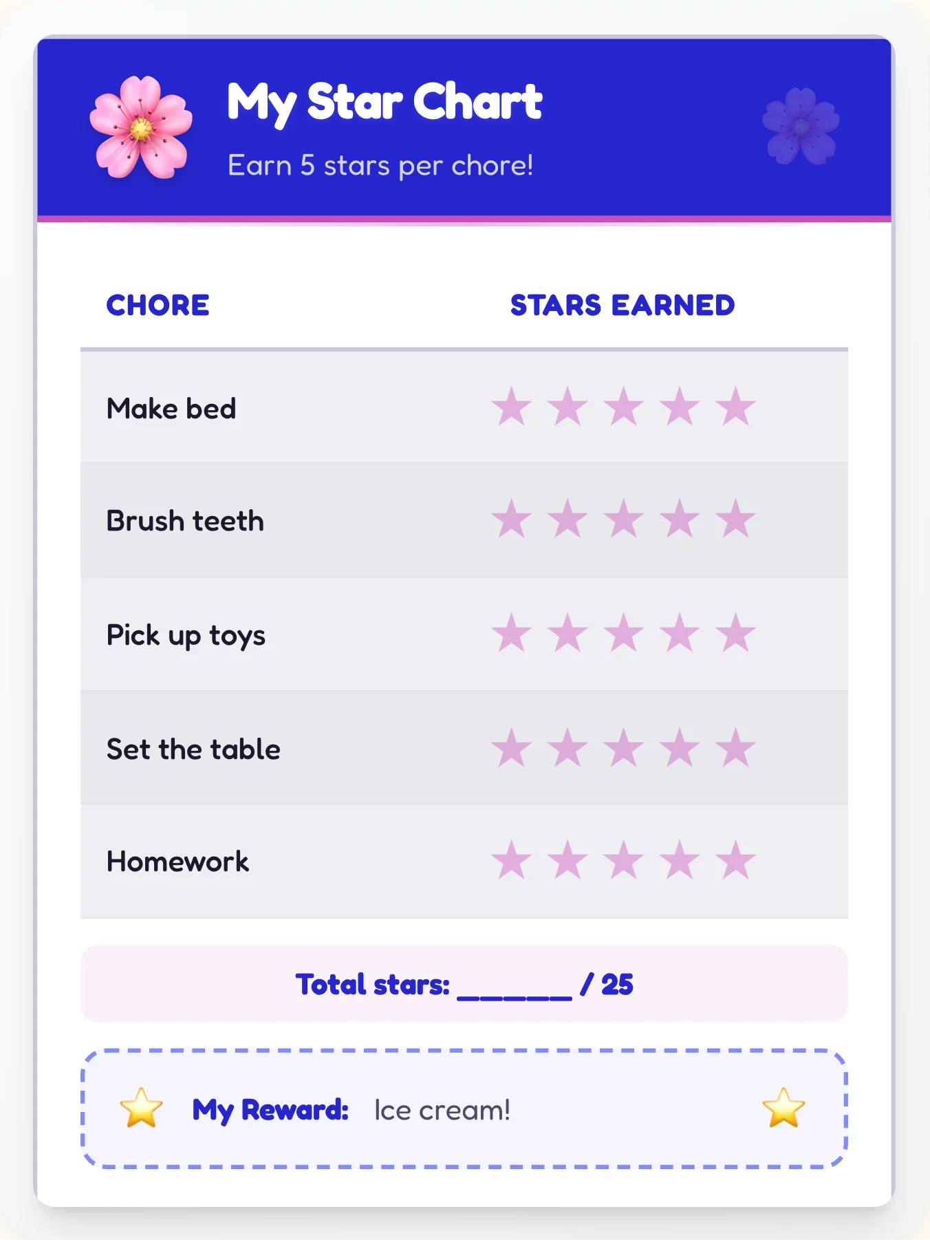 Organic Anime Gold Stars - printable anime chore chart