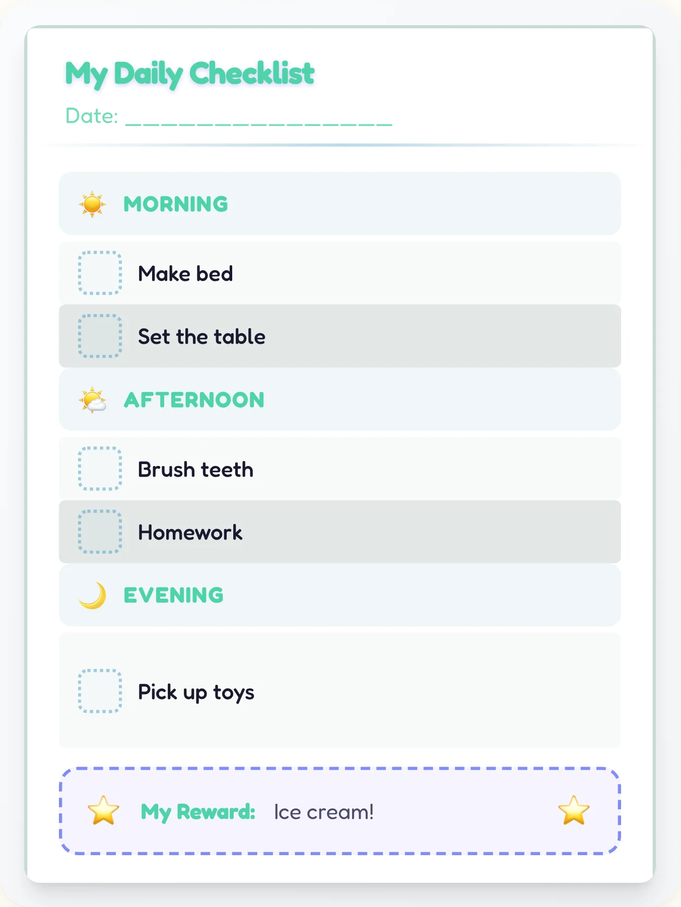 Enchanted Anime Day Tracker - printable anime chore chart
