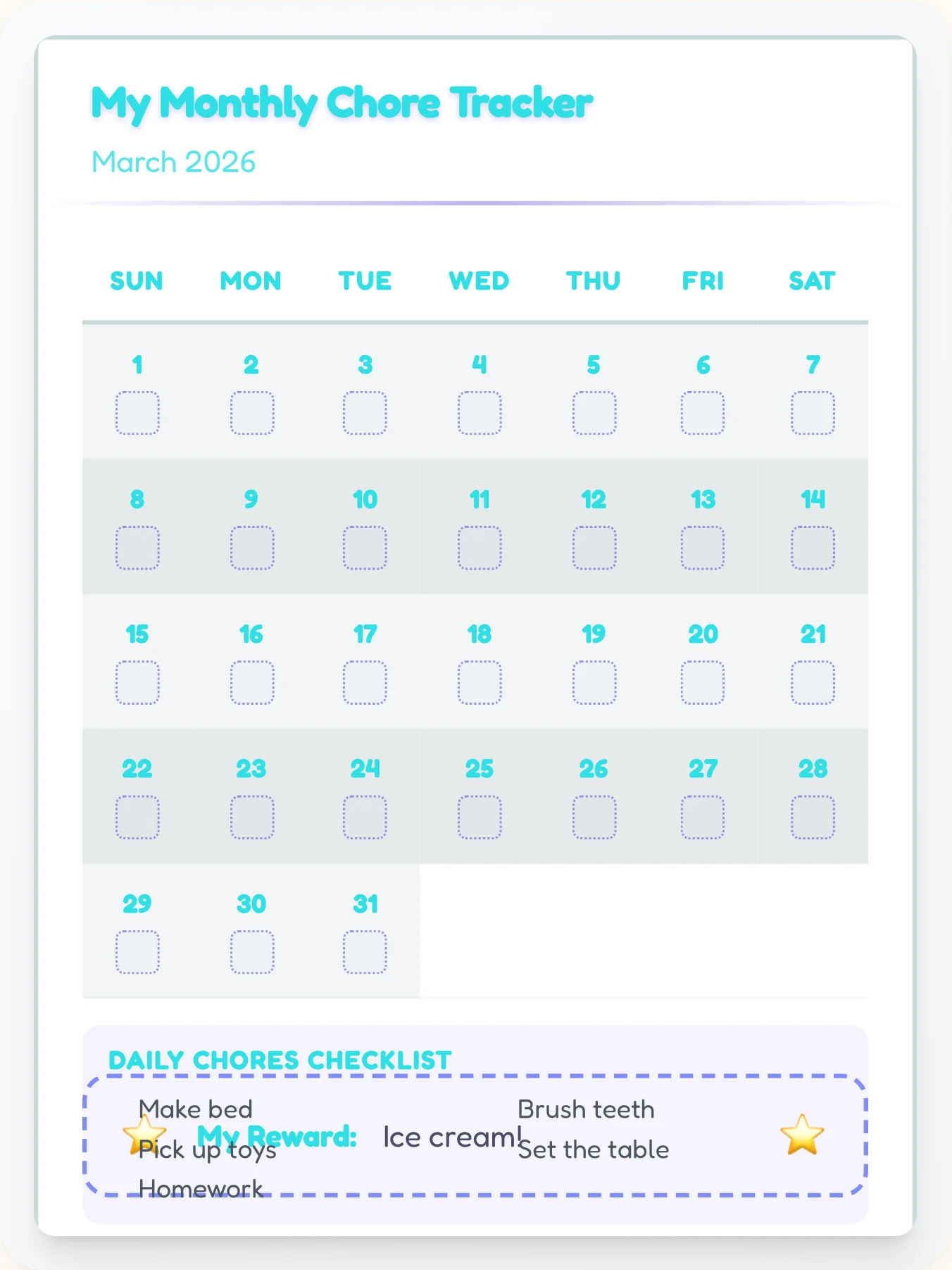 Gentle Anime Calendar Board - printable anime chore chart
