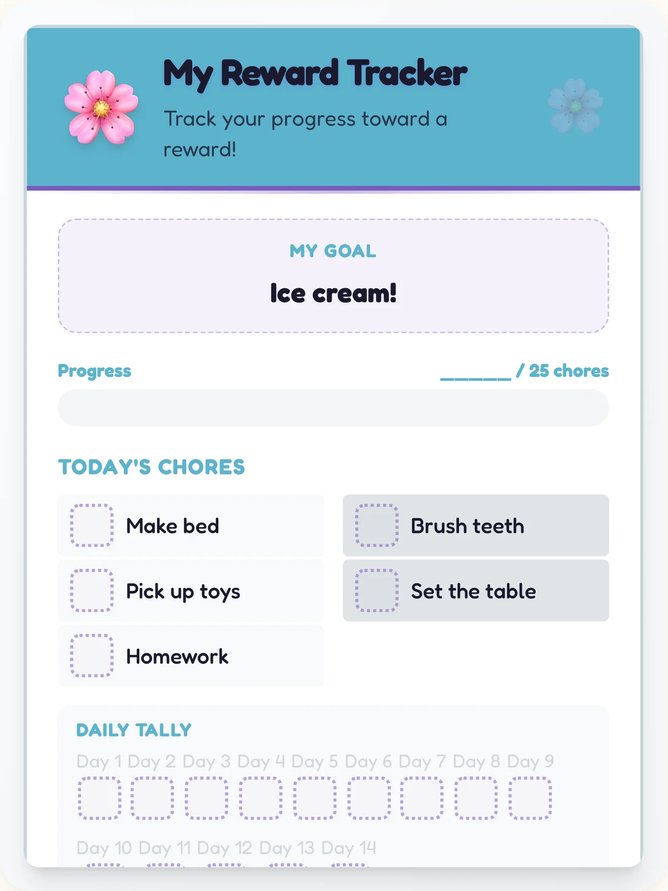 Inspiring Anime Reward Board - printable anime chore chart