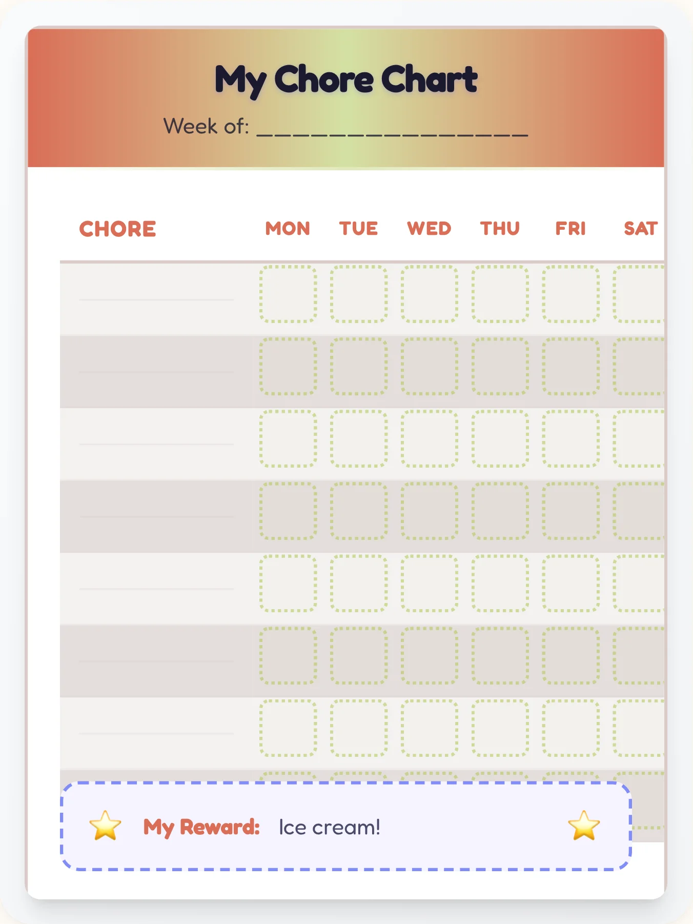 Cozy Anime Open Template - printable anime chore chart