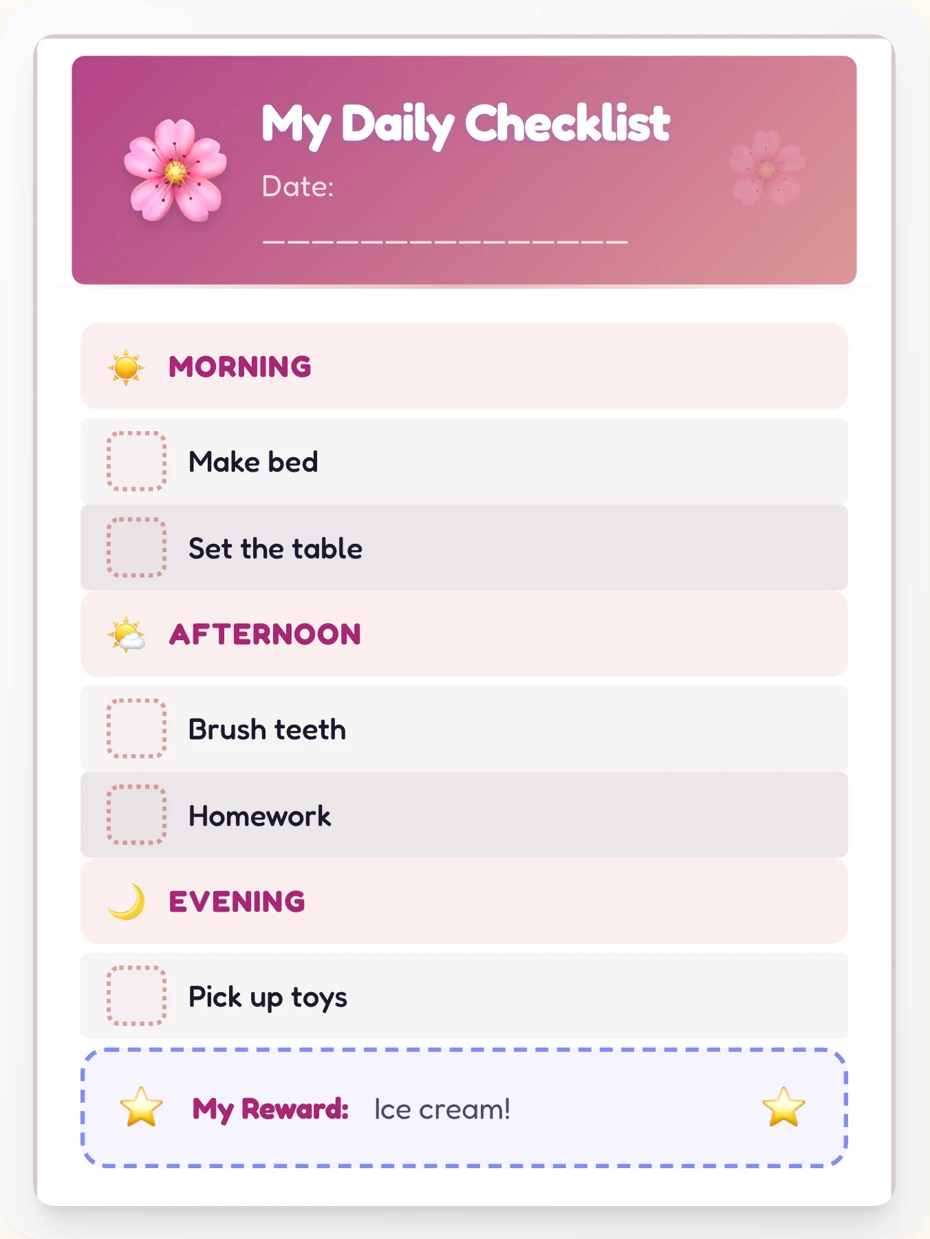 Calm Anime Day Tracker - printable anime chore chart
