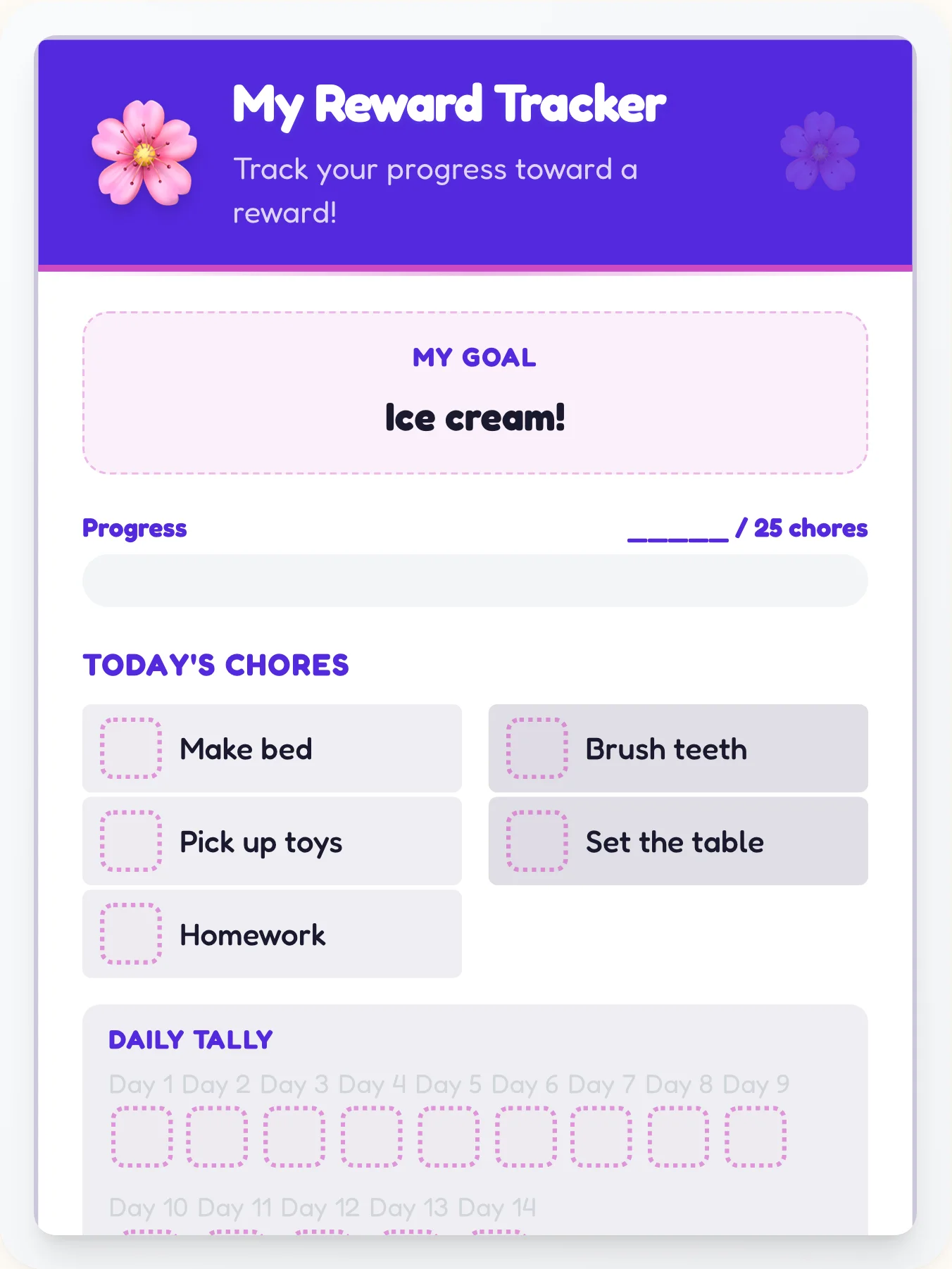 Peaceful Anime Achievement Board - printable anime chore chart