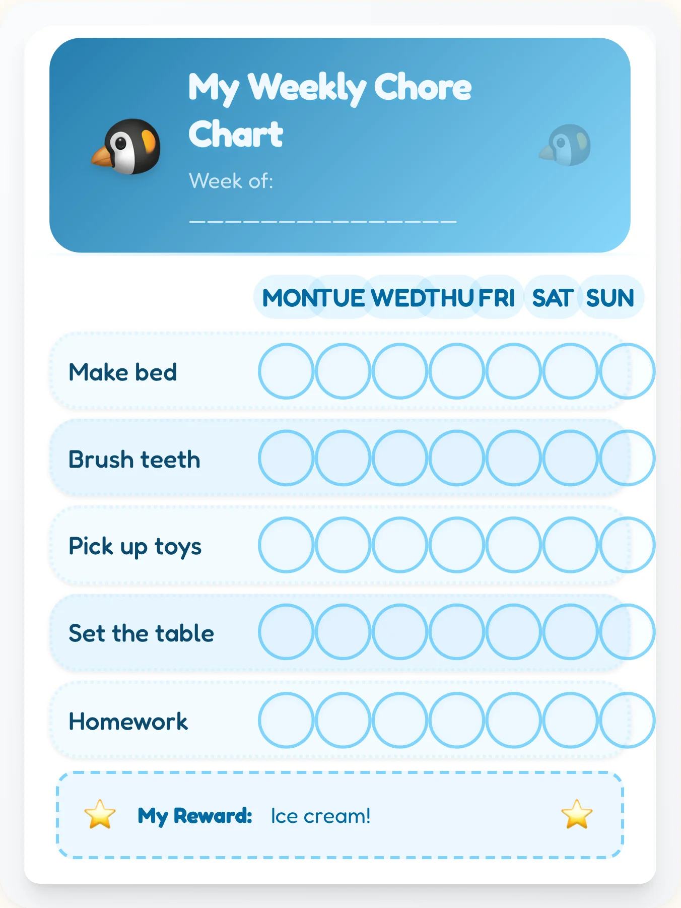 Arctic Chore Chart — Free Printable Template for Kids - printable arctic chore chart